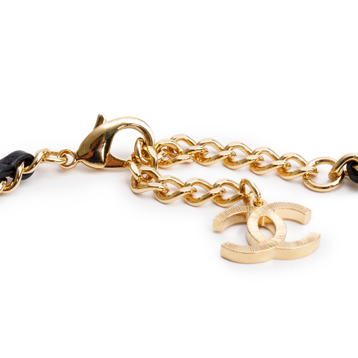 Chanel 2024 Gold Plated Leather Faux Pearl Strass CC Heart Choker Necklace w/ Box