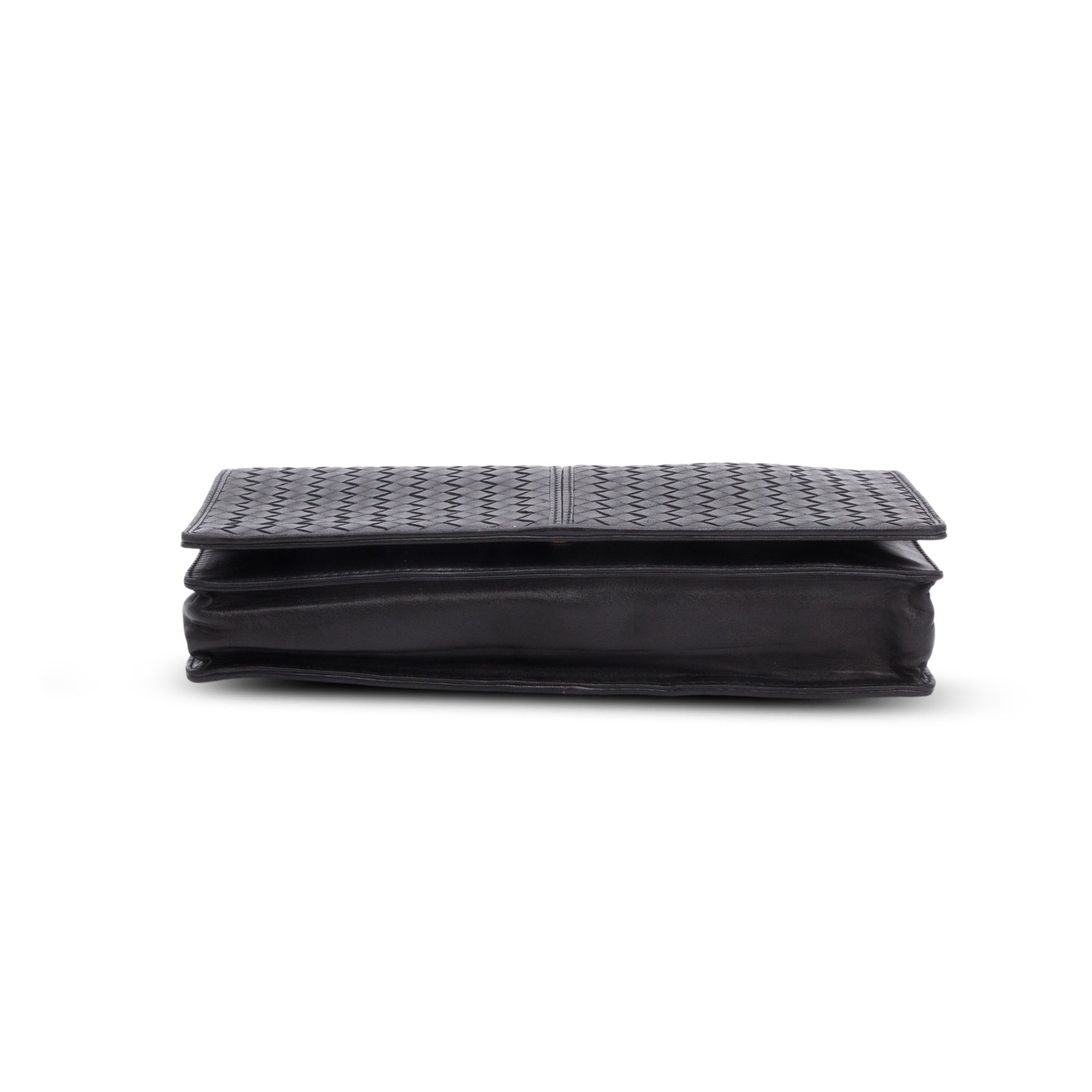Bottega Veneta Vintage Black Intrecciato Leather Clutch w/ Strap