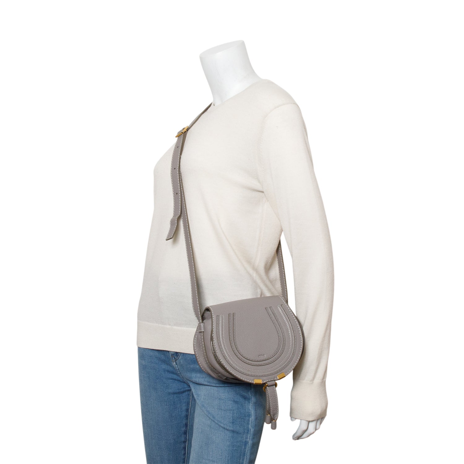 Chloe Grey Calfskin Mini Marcie Round Crossbody Bag