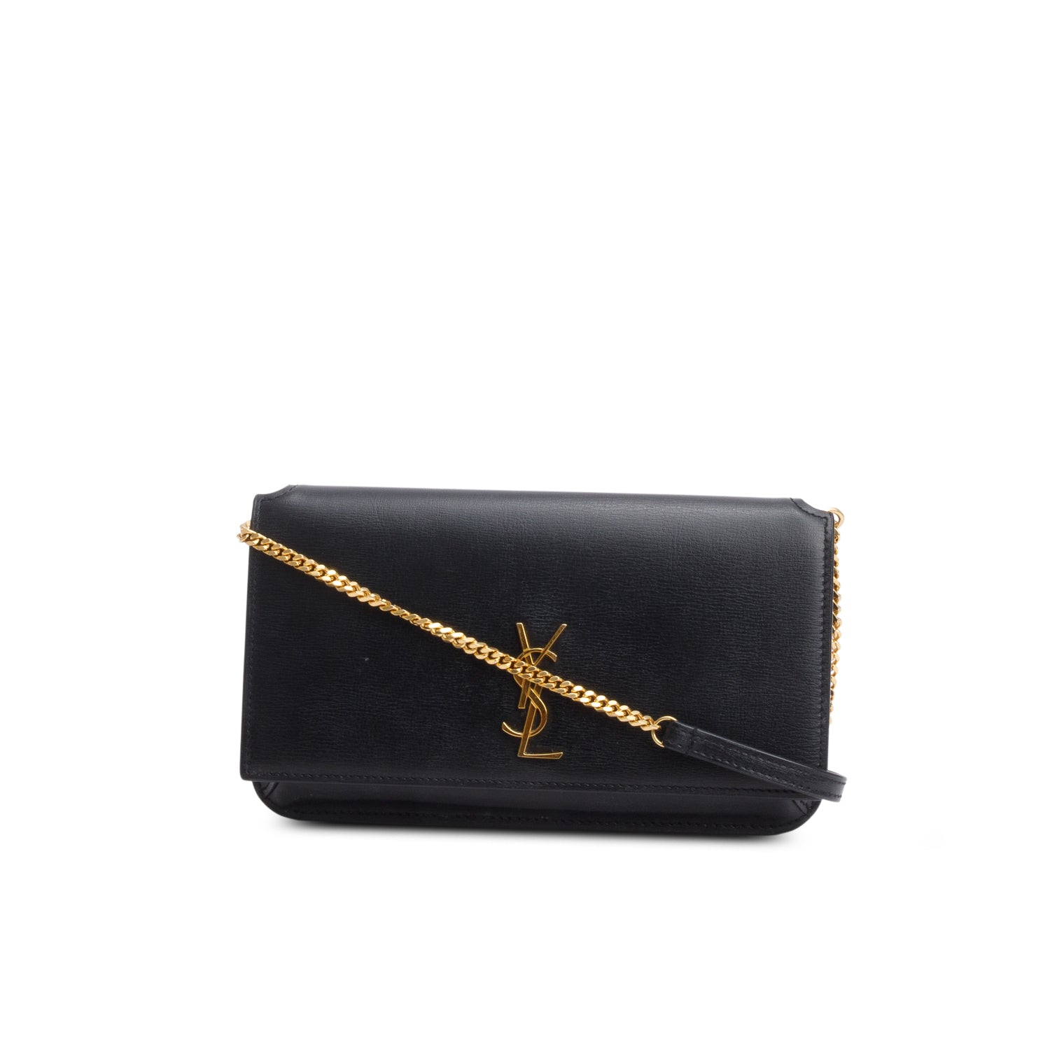 Saint Laurent 2022 Black Calfskin Leather Cassandre Phone Holder w/ Box