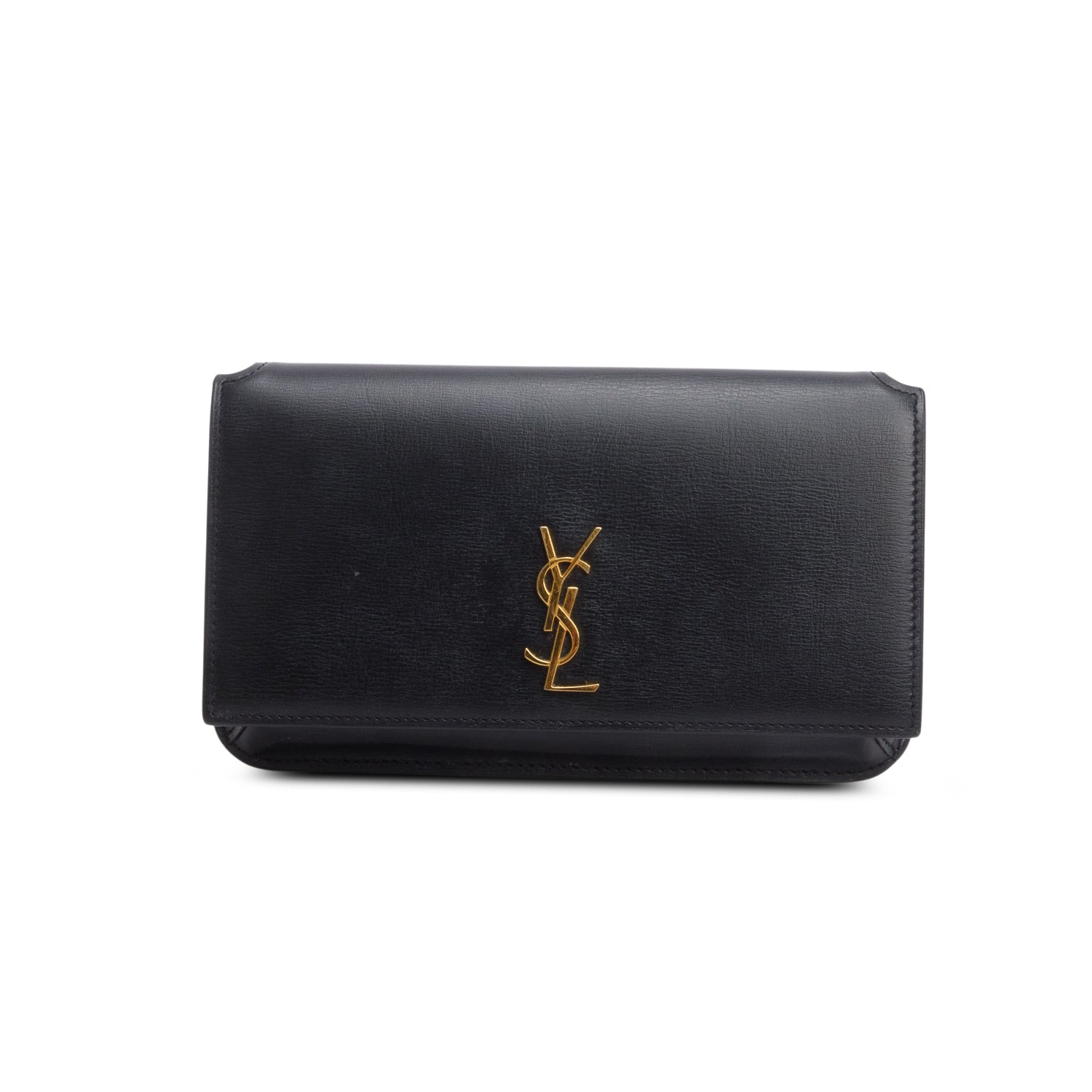 Saint Laurent 2022 Black Calfskin Leather Cassandre Phone Holder w/ Box