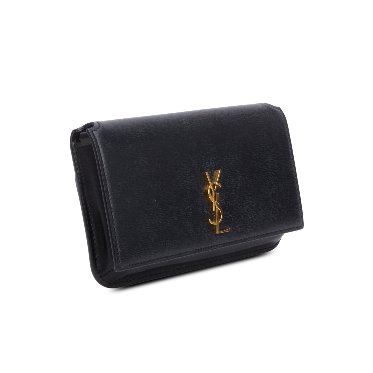 Saint Laurent 2022 Black Calfskin Leather Cassandre Phone Holder w/ Box