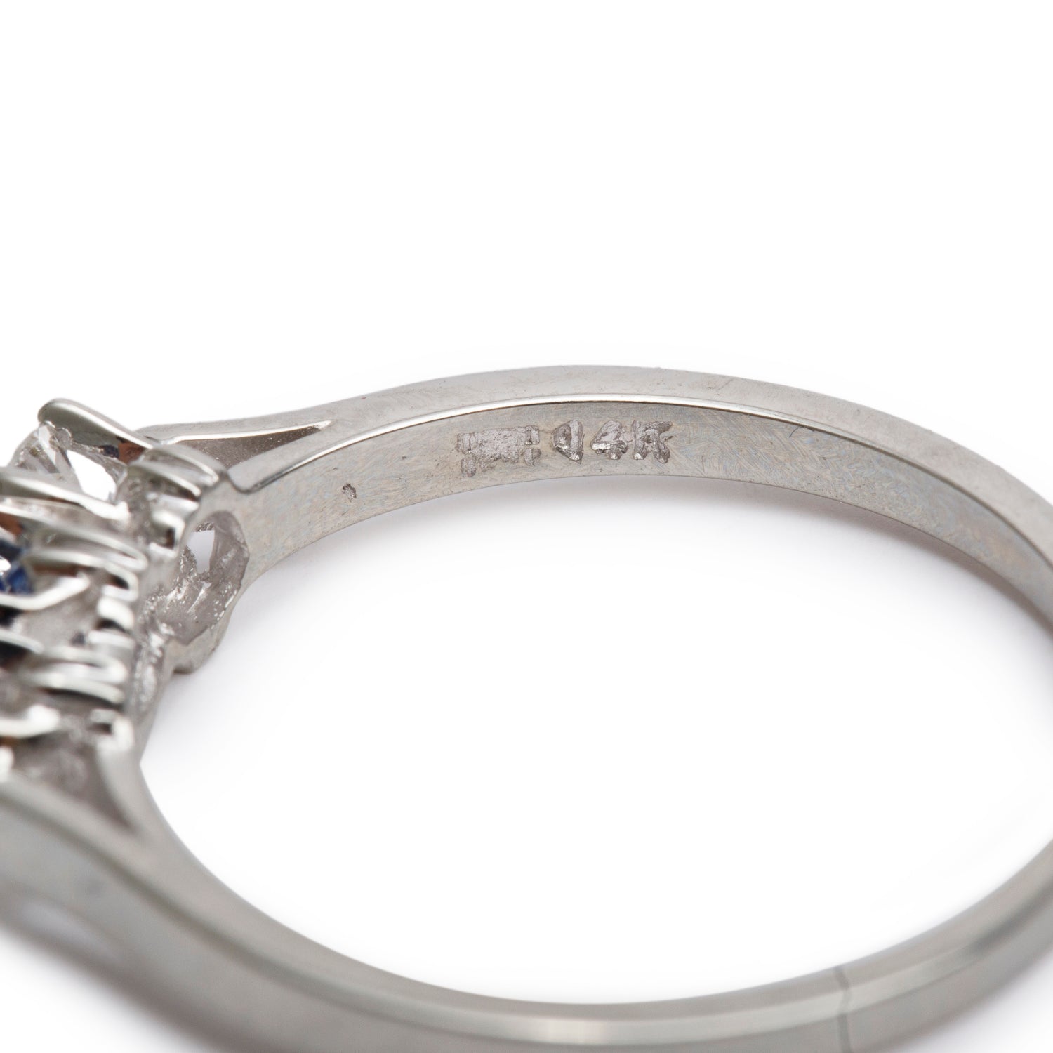 14k White Gold Sapphire & Diamond Three-Stone Ring, Size 9.5