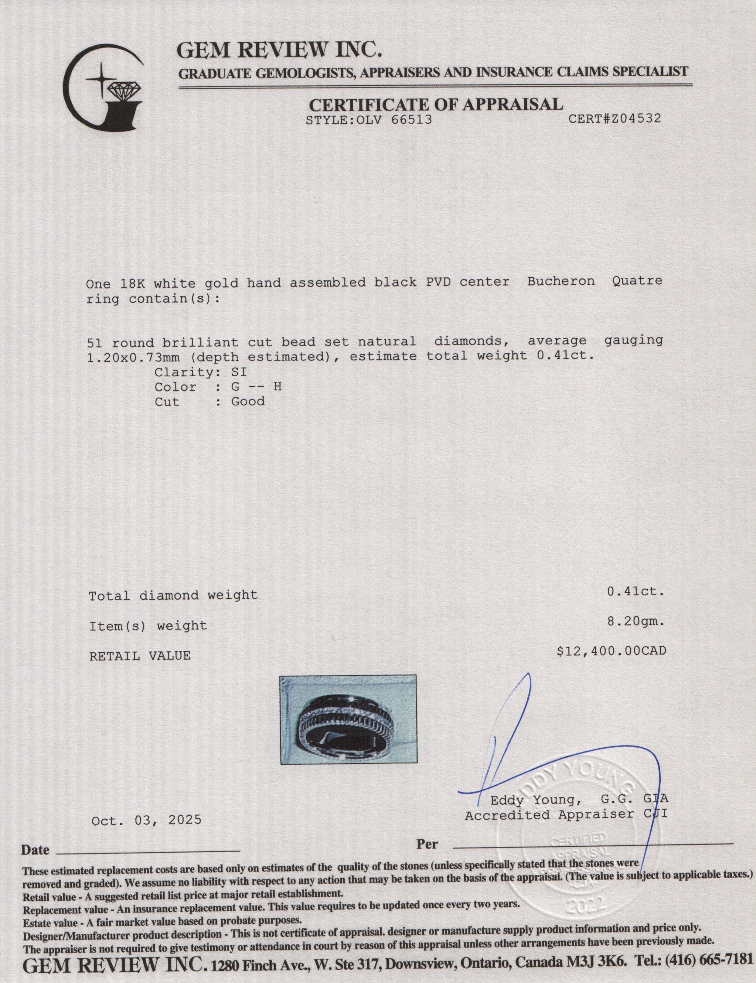 Boucheron 18k White Gold & Black PVD Black Edition Small Quatre Ring, Size 54 6.5