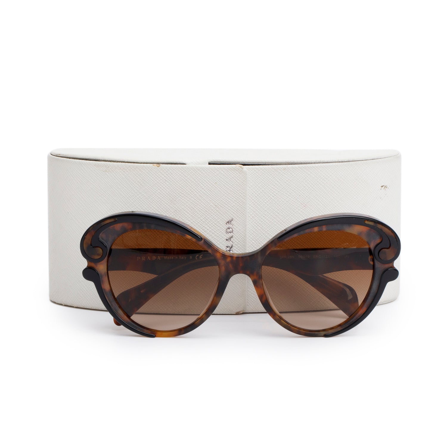 Prada SPR28N Brown Tortoise Acetate Baroque Cat Eye Sunglasses w/ Case
