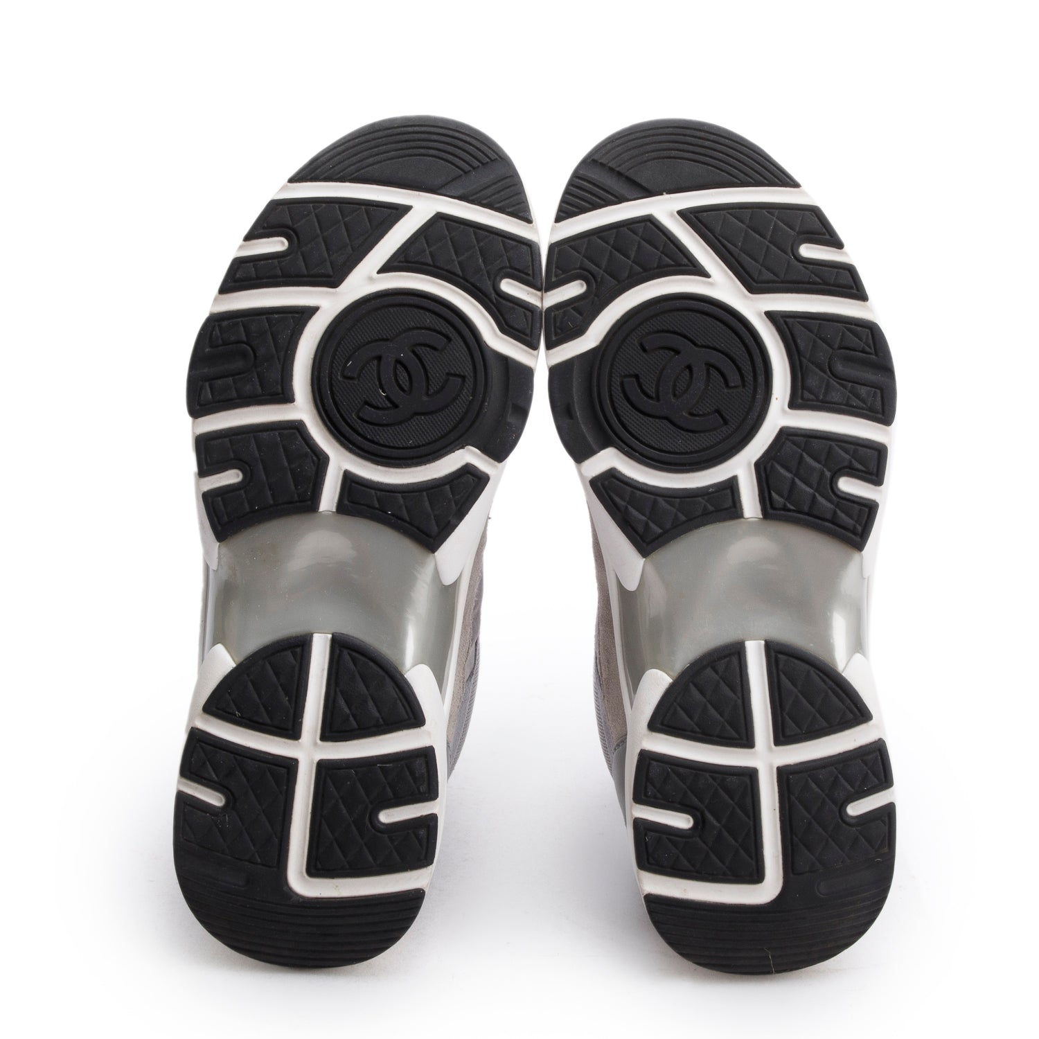 Chanel Grey Interlocking CC Logo Suede Sneakers, Size 35.5 w/ Box