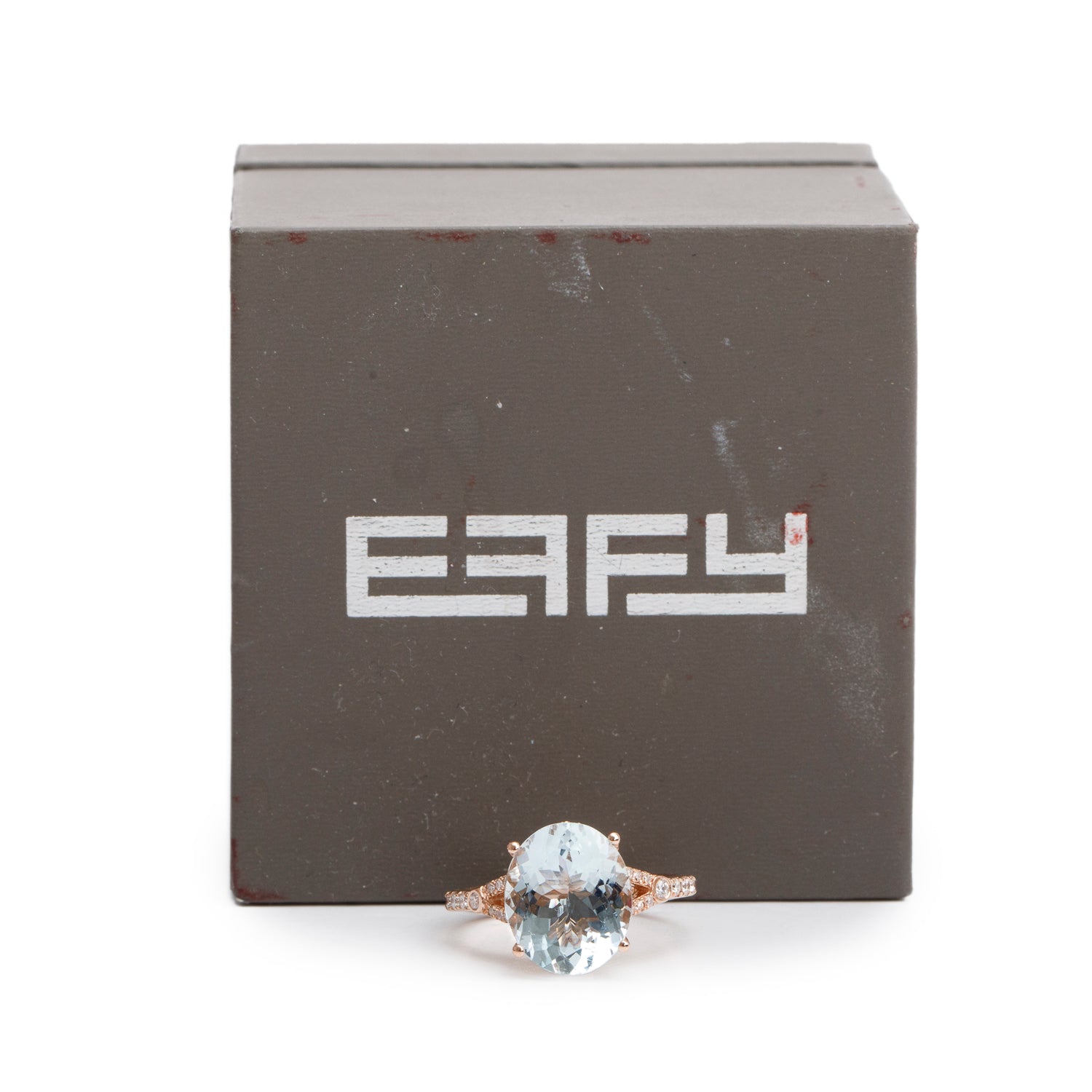 Effy 14k Rose Gold Aquamarine & Diamond Ring, Size 7 w/ Box