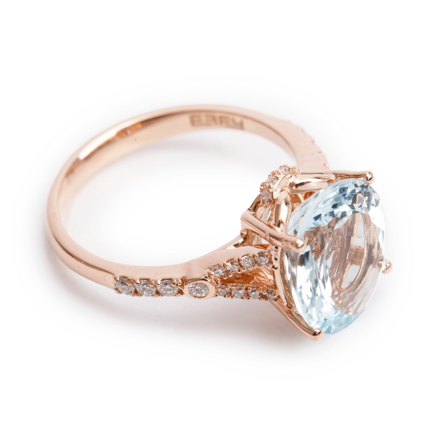 Effy 14k Rose Gold Aquamarine & Diamond Ring, Size 7 w/ Box