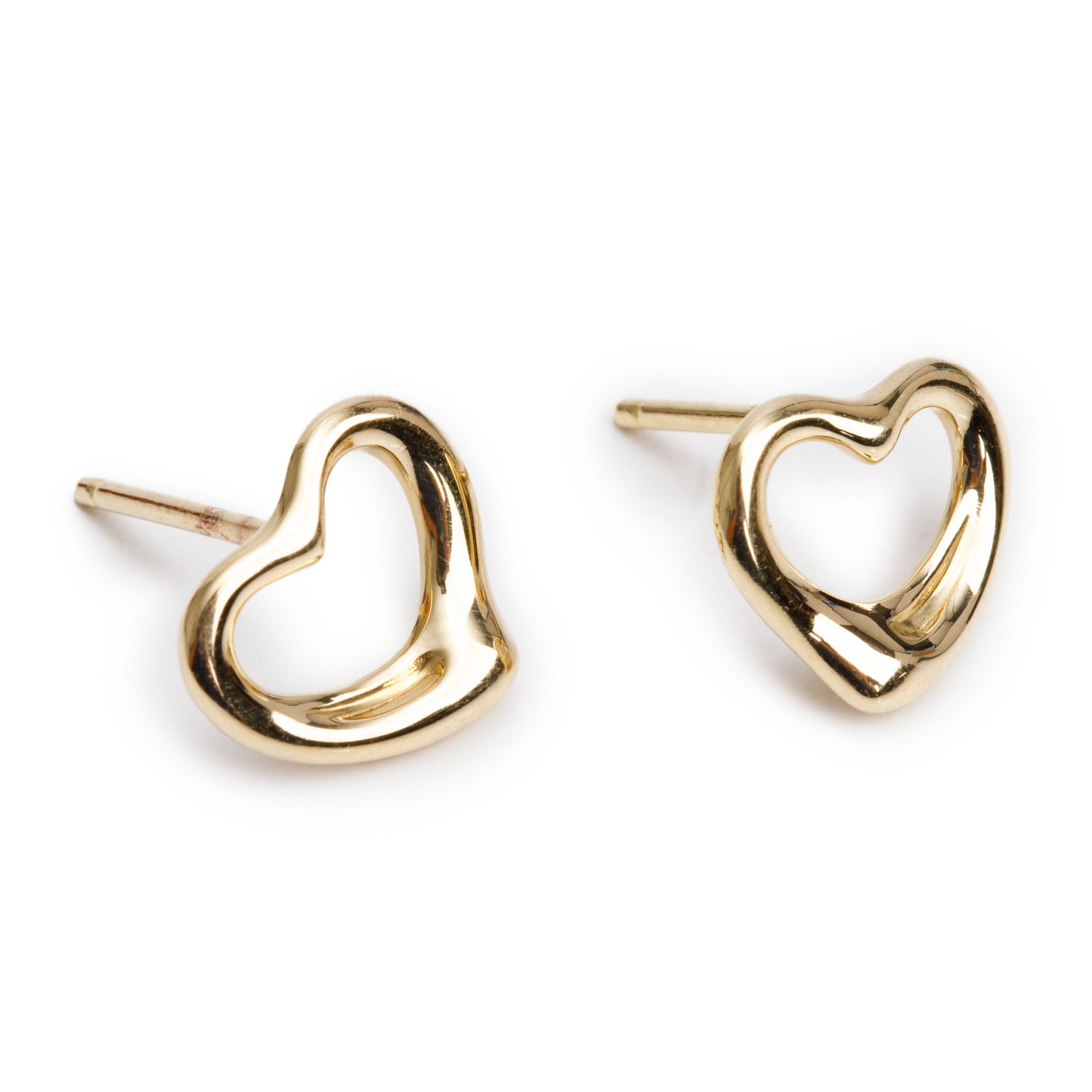 Tiffany & Co. Elsa Peretti 18k Yellow Gold Open Heart Stud Earrings, 11 MM w/ Box