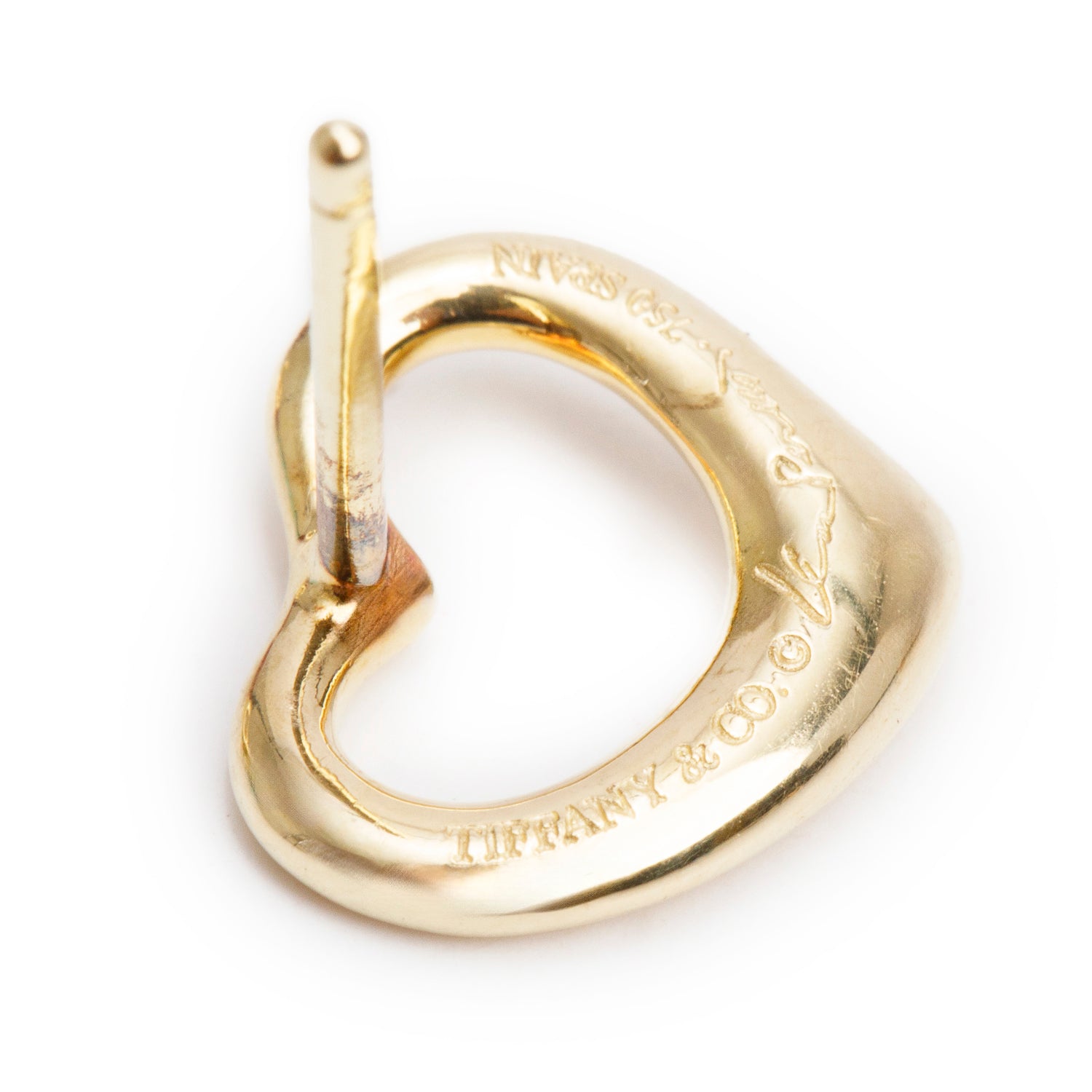 Tiffany & Co. Elsa Peretti 18k Yellow Gold Open Heart Stud Earrings, 11 MM w/ Box