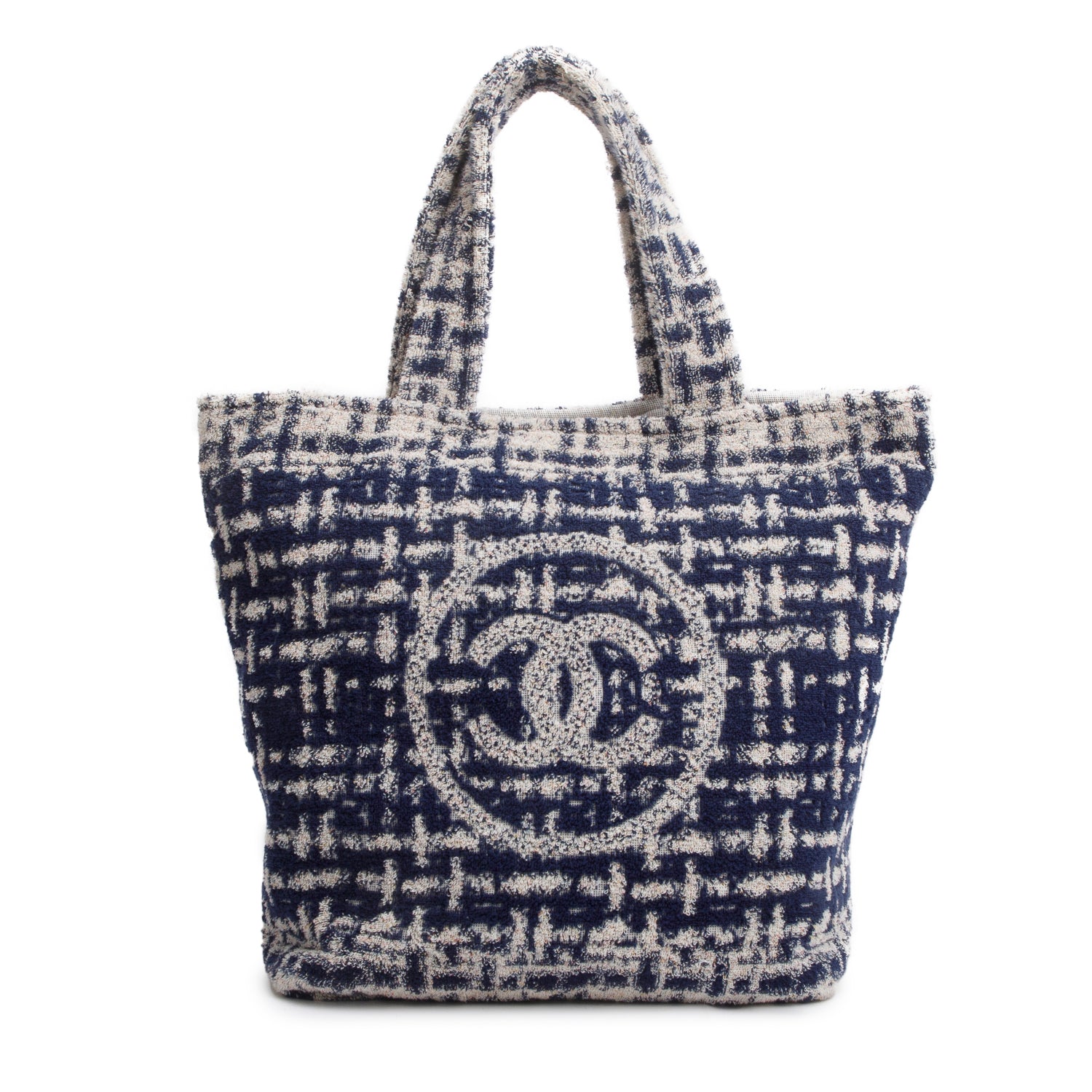 Chanel 2023 Blue Terry Cloth CC Beach Tote Set w/ Pouch, Towel, Box & Receipt