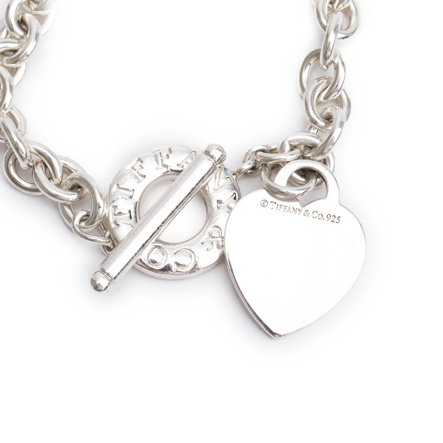 Tiffany & Co. Sterling Silver Heart Tag Charm Bracelet with Toggle Clasp