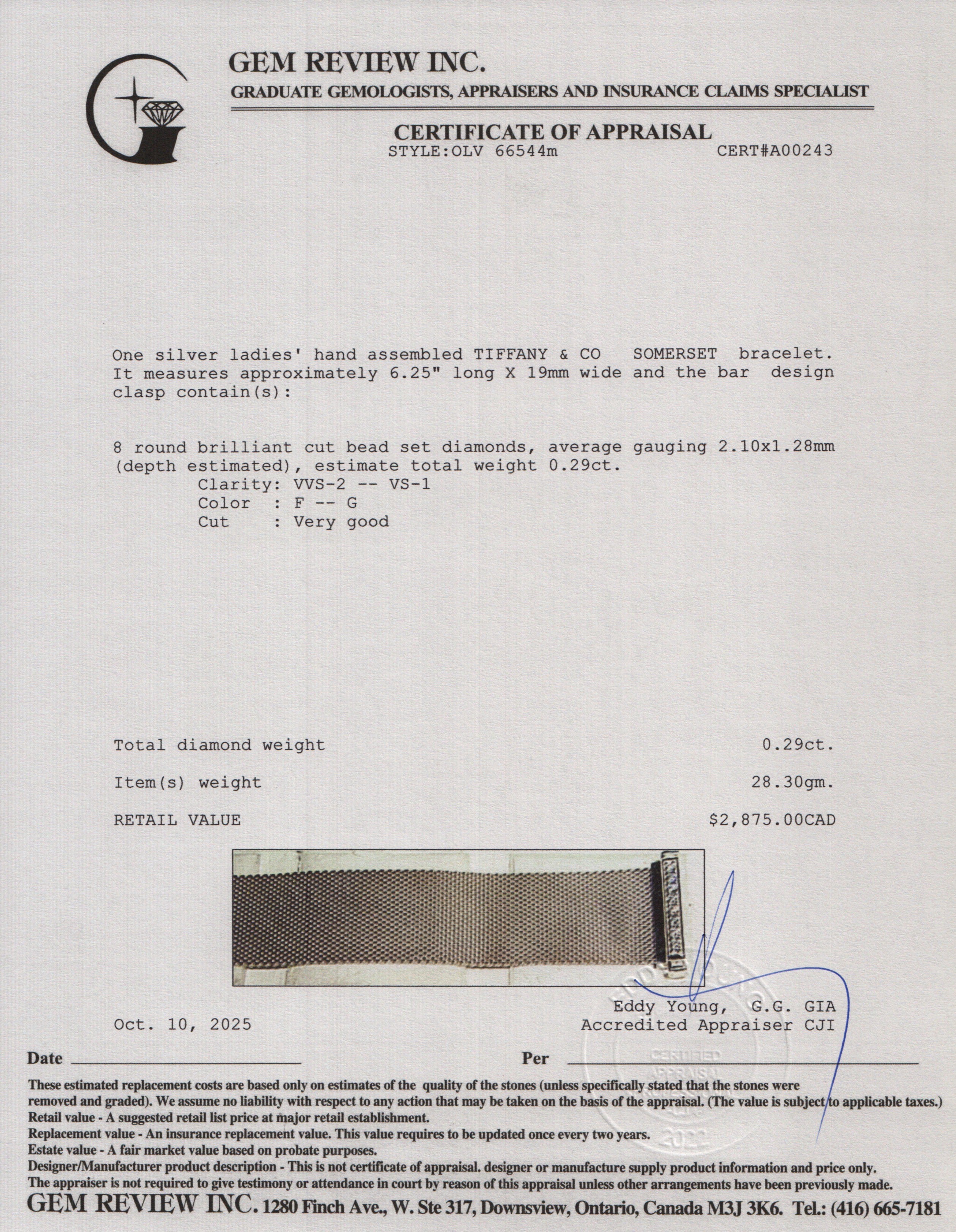 Tiffany & Co. Sterling Silver Diamond Somerset Mesh Bracelet w/ Box