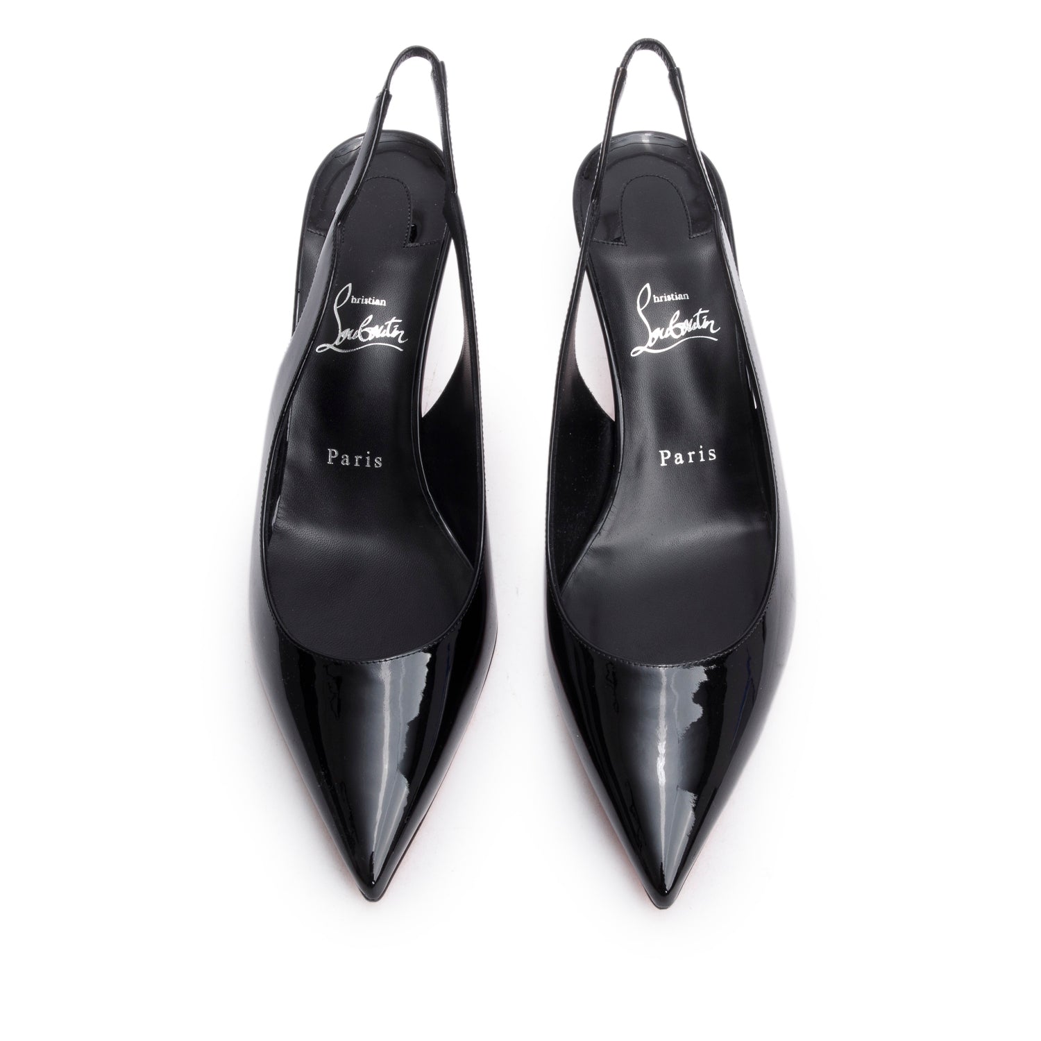 Christian Louboutin Black Patent Leather Hot Chick sling 70 Pumps, Size 41.5 w/ Box