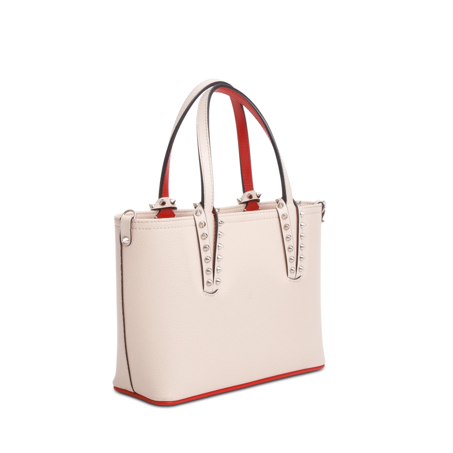 Christian Louboutin 2025 Beige Calfskin Leather Spike Mini Cabata Tote Bag w/ Strap & Receipt