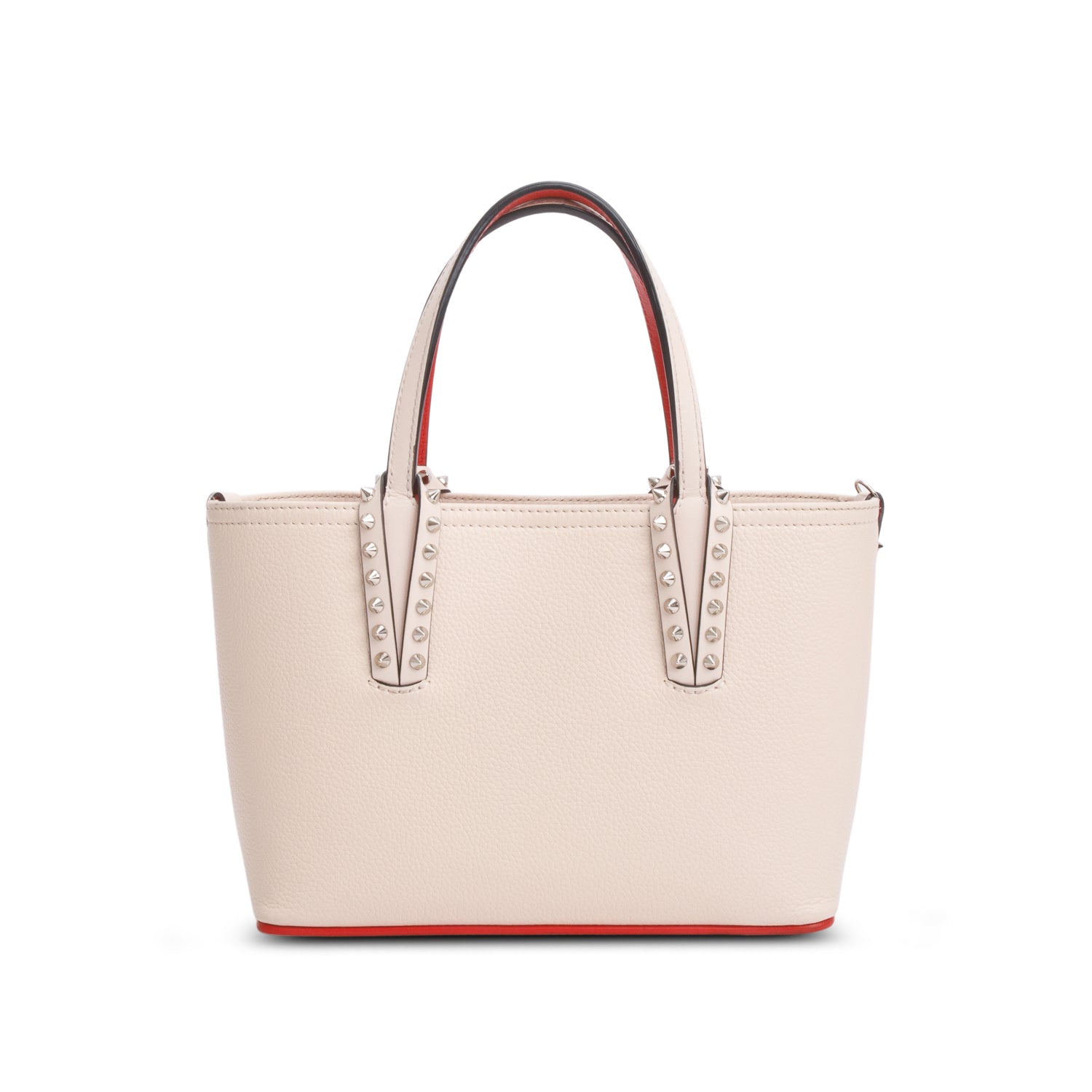 Christian Louboutin 2025 Beige Calfskin Leather Spike Mini Cabata Tote Bag w/ Strap & Receipt