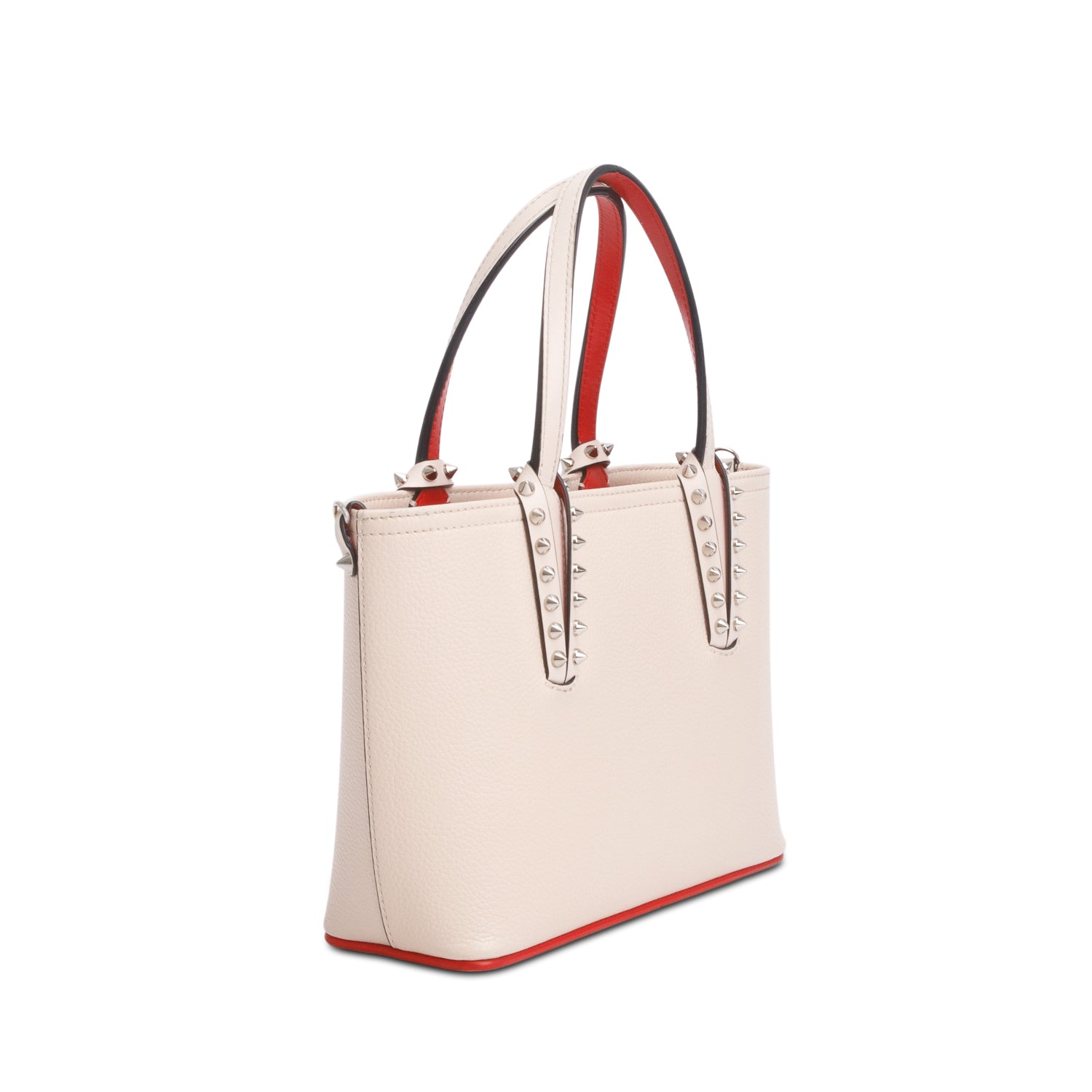 Christian Louboutin 2025 Beige Calfskin Leather Spike Mini Cabata Tote Bag w/ Strap & Receipt