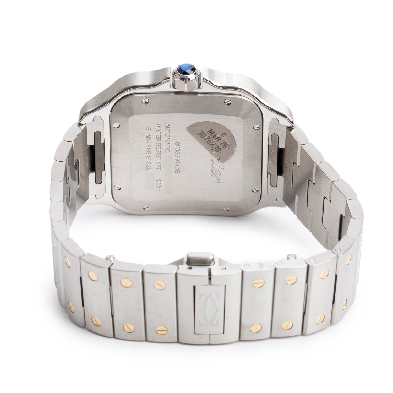 Cartier 2024 Stainless Steel & 18k Yellow Gold Santos de Cartier Automatic Watch, Large Model Anthracite Grey Dial 4072 w/ Box, Papers & Extra Strap