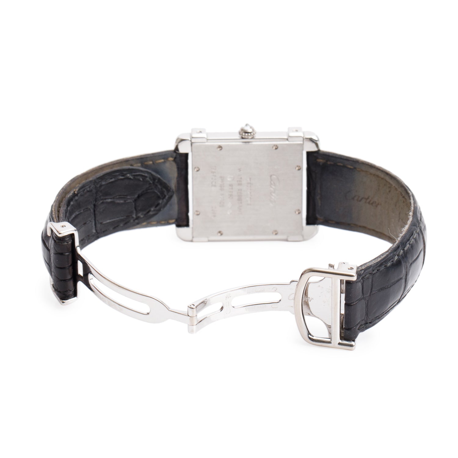 Cartier Platinum Diamond Bezel Tank Chinoise Watch, Large Model White Dial 2685 w/ Box