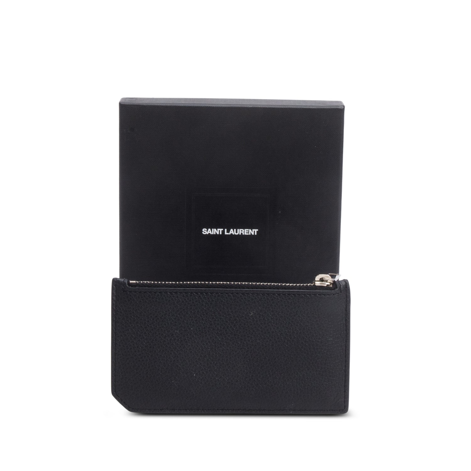 Saint Laurent Black Grain de Poudre Paris Fragments Zipped Card Case w/ Box