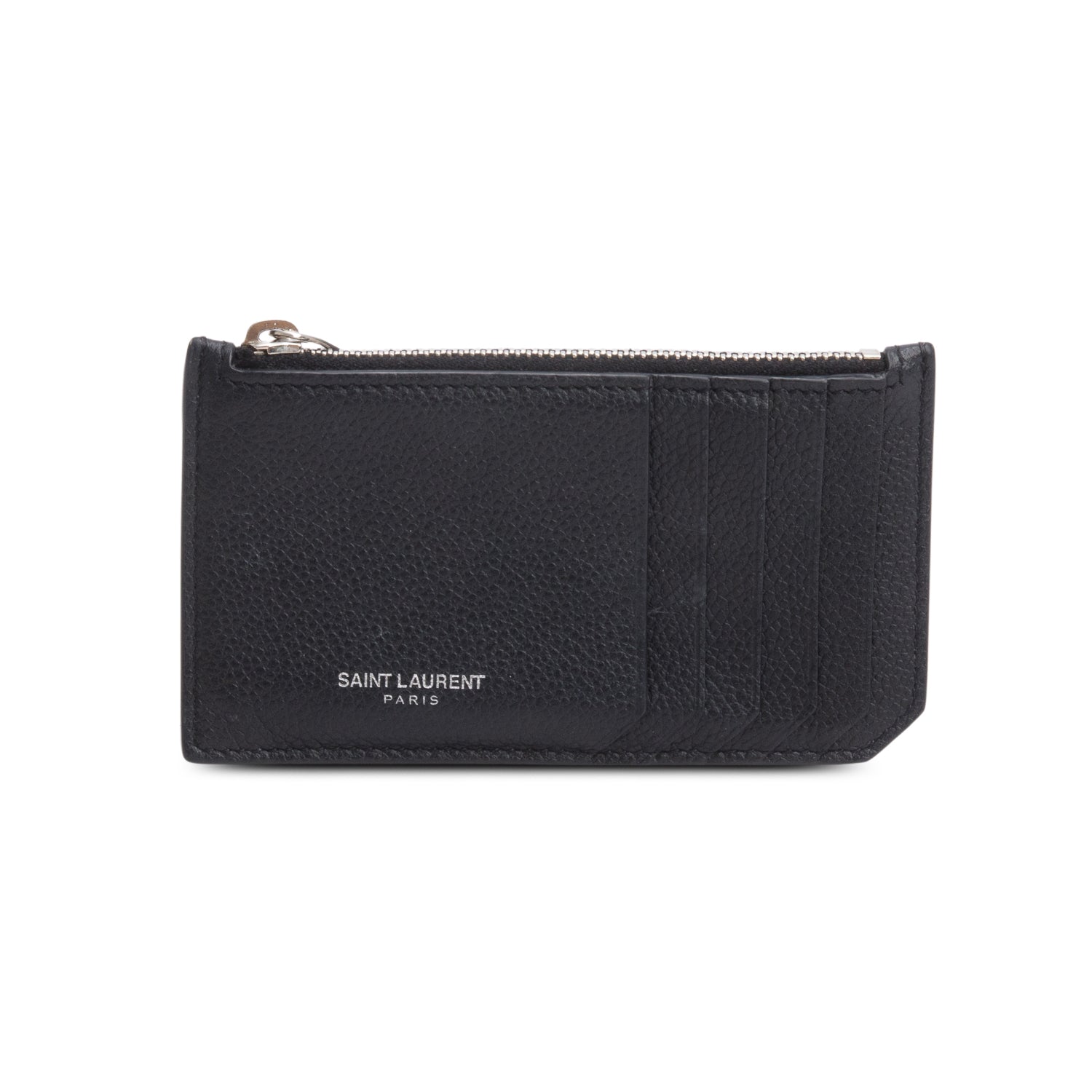 Saint Laurent Black Grain de Poudre Paris Fragments Zipped Card Case w/ Box