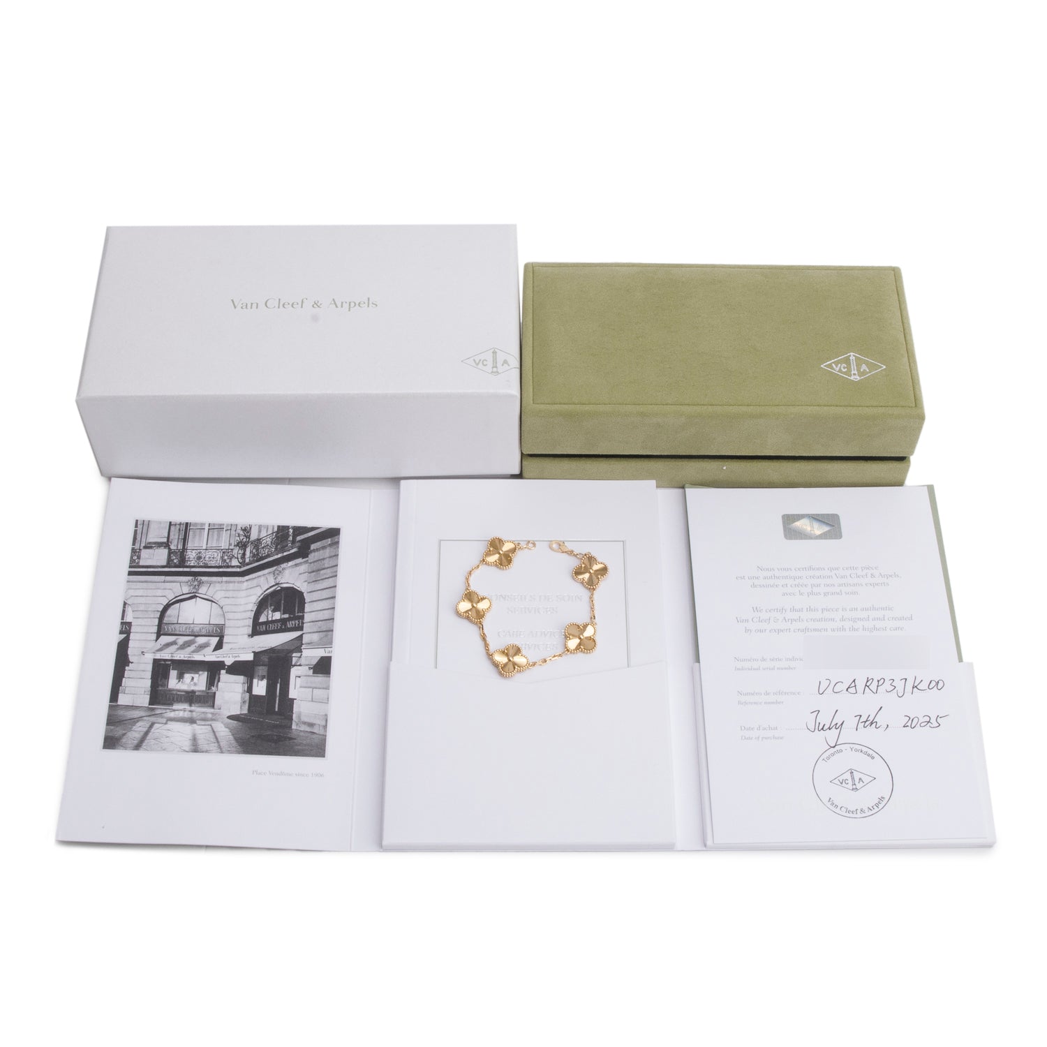 Van Cleef & Arpels 2025 18k Yellow Gold Vintage Alhambra 5 Motif Bracelet w/ Box & Certificate
