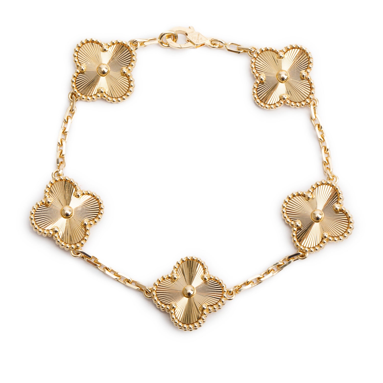 Van Cleef & Arpels 2025 18k Yellow Gold Vintage Alhambra 5 Motif Bracelet w/ Box & Certificate