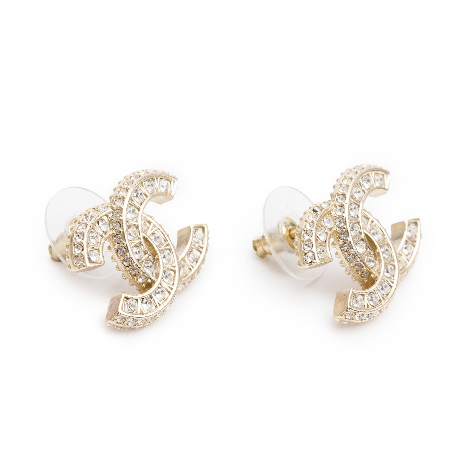 Chanel 2021 Gold-Plated Strass CC Stud Earrings