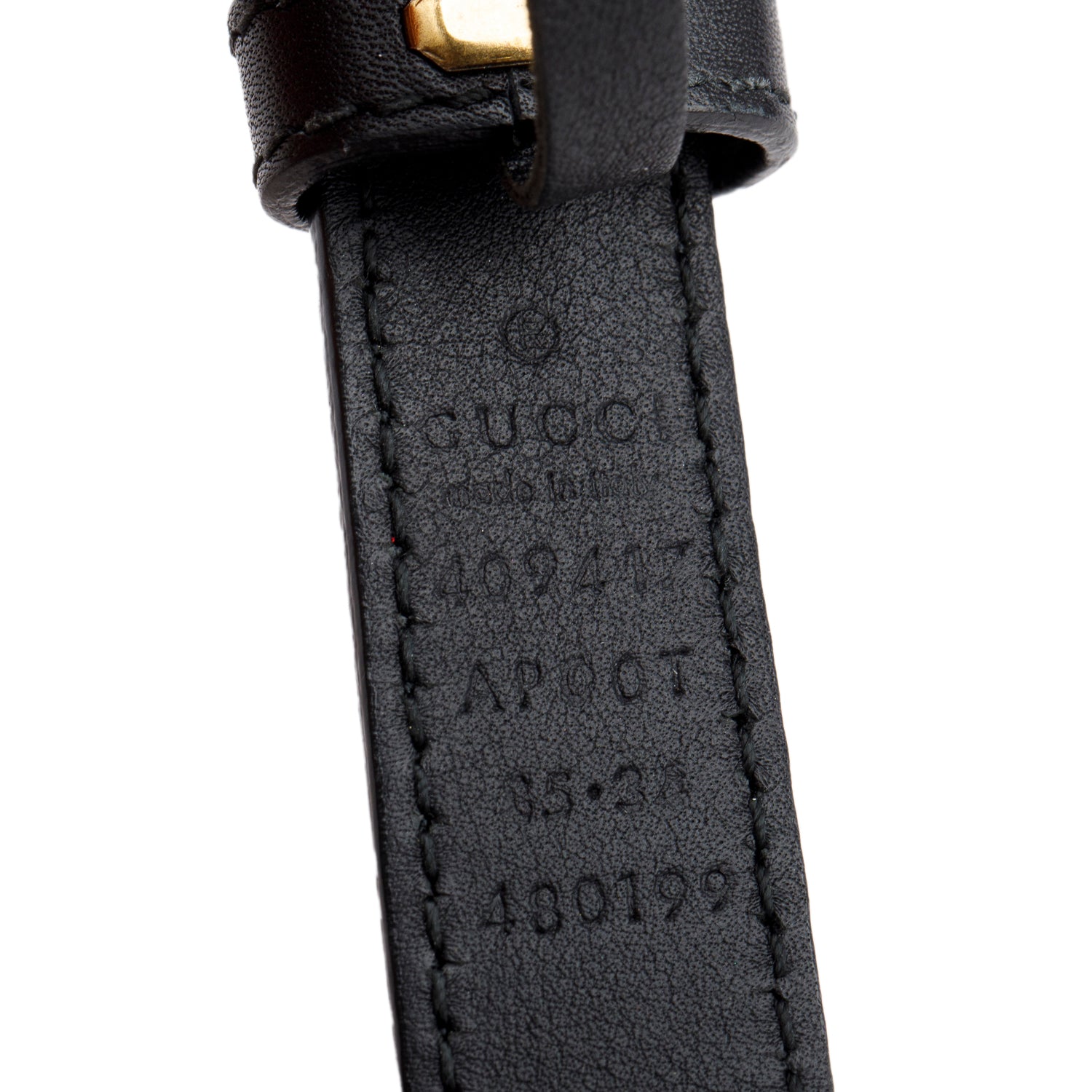 Gucci Black Leather GG Marmont Skinny Belt, 85 34