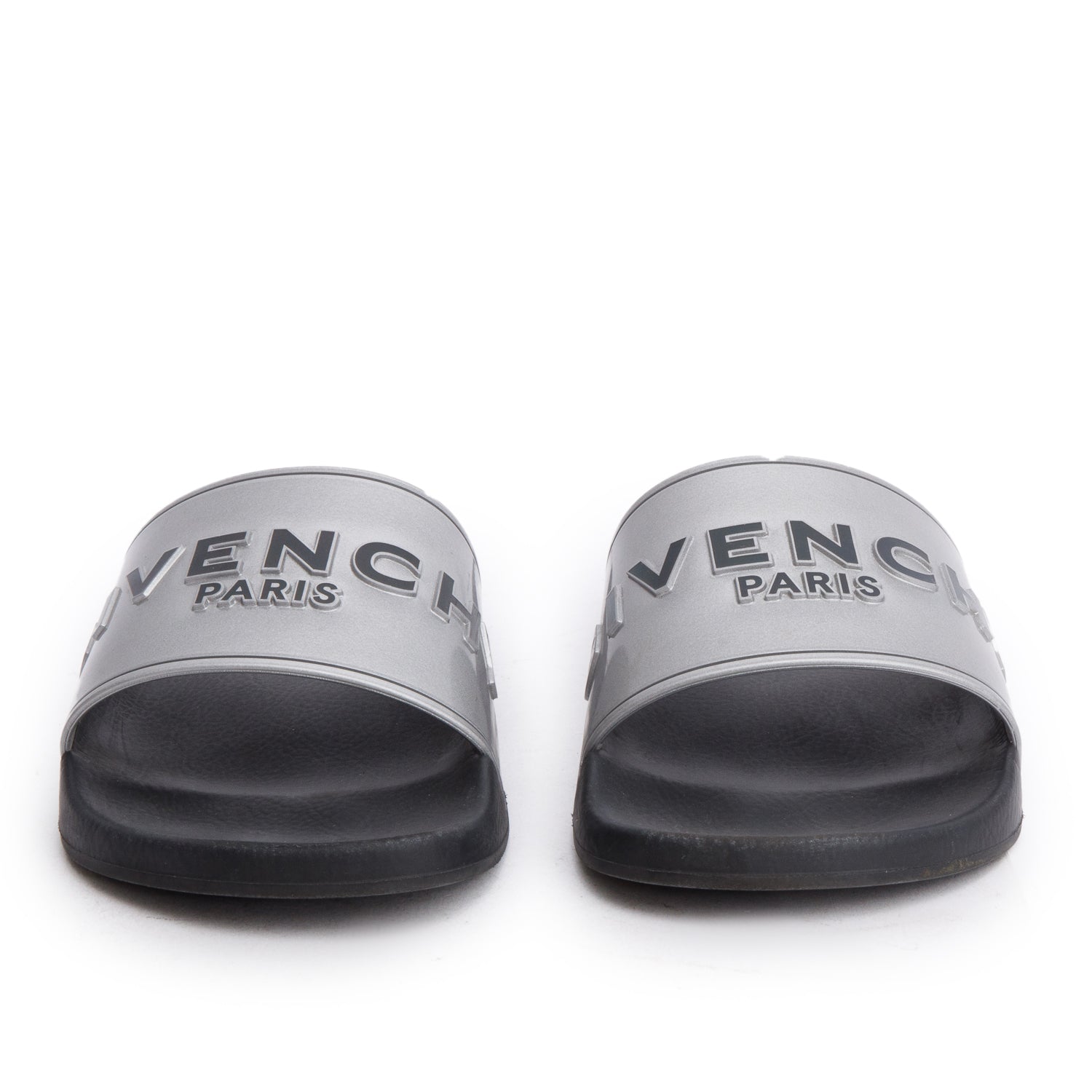 Givenchy Black/Silver Rubber Logo Slides, Size 39
