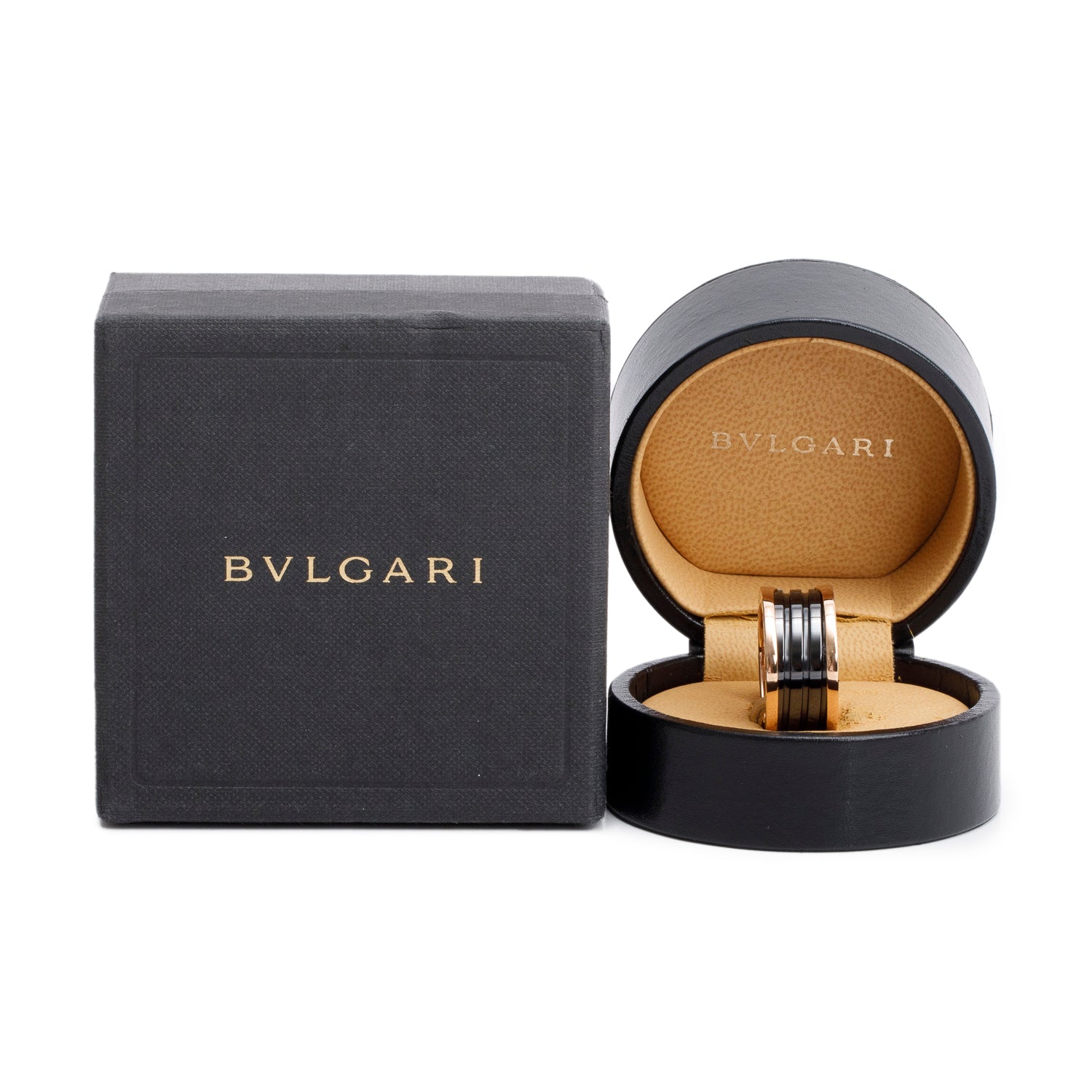 BVLGARI 18k Rose Gold & Black Ceramic B.Zero1 4-Band Ring, Size 63 10 w/ Box