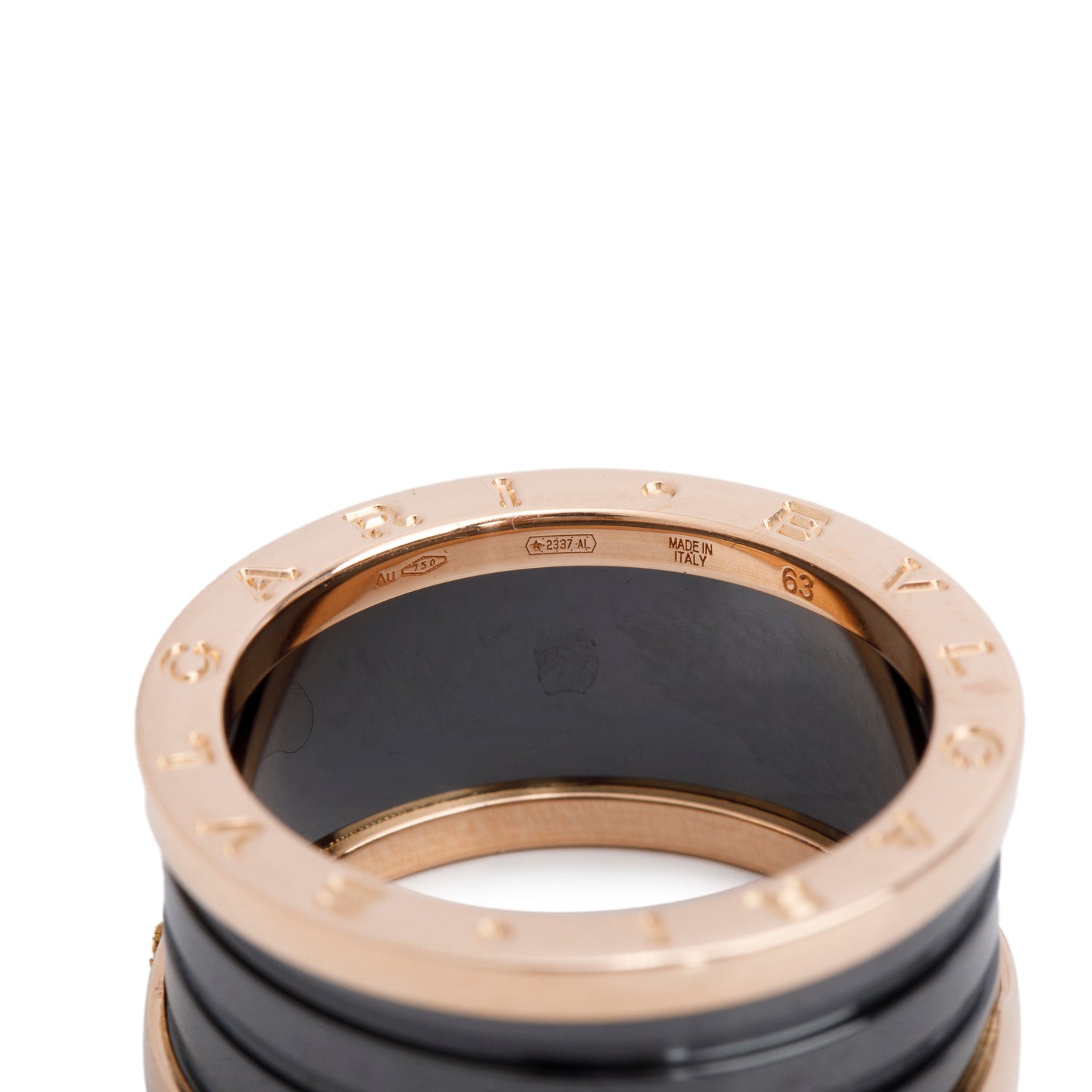 BVLGARI 18k Rose Gold & Black Ceramic B.Zero1 4-Band Ring, Size 63 10 w/ Box