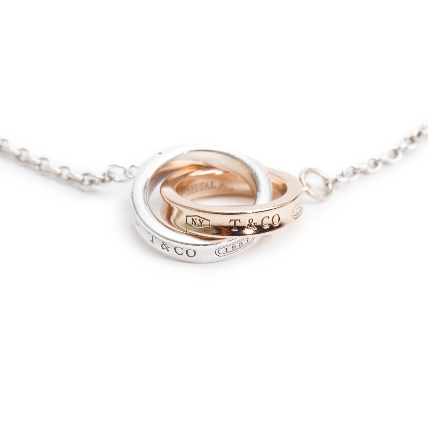 Tiffany & Co. Sterling Silver & Rubedo Metal 1837 Interlocking Circle Bracelet