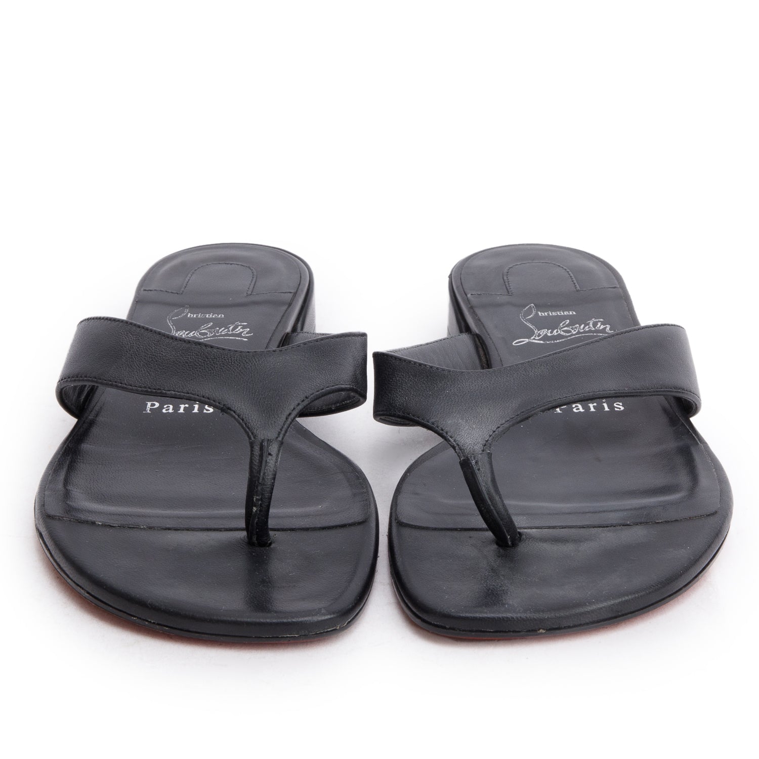 Christian Loboutin Black Leather Sweet Janetonga Thong Sandal, Size 36