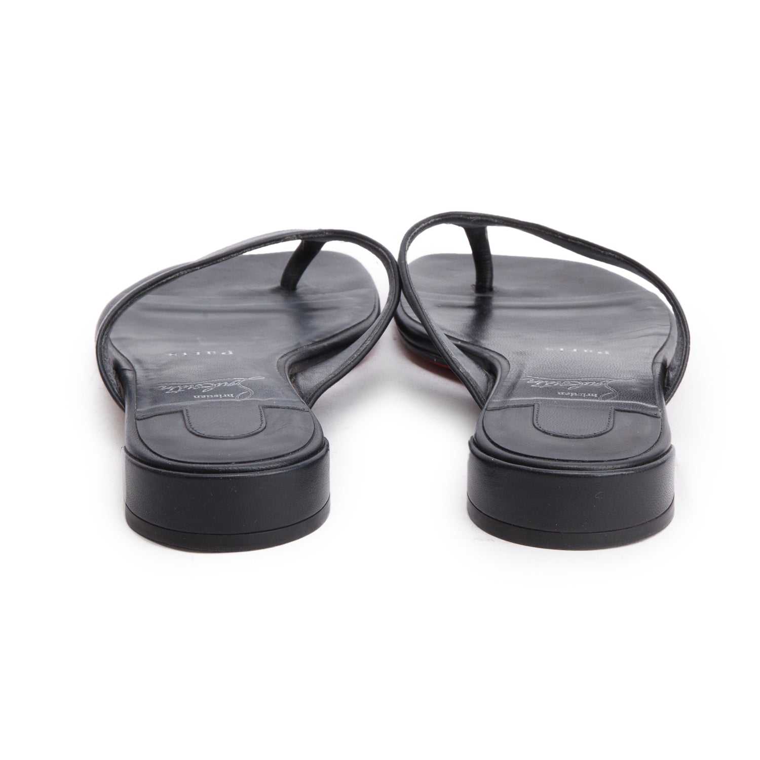 Christian Loboutin Black Leather Sweet Janetonga Thong Sandal, Size 36