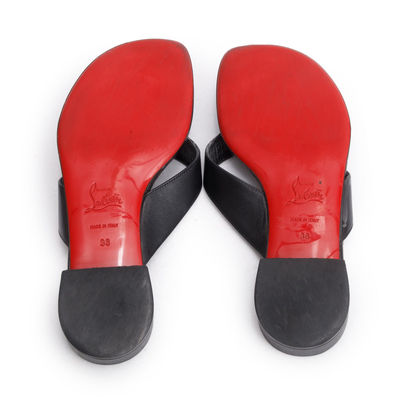 Christian Loboutin Black Leather Sweet Janetonga Thong Sandal, Size 36