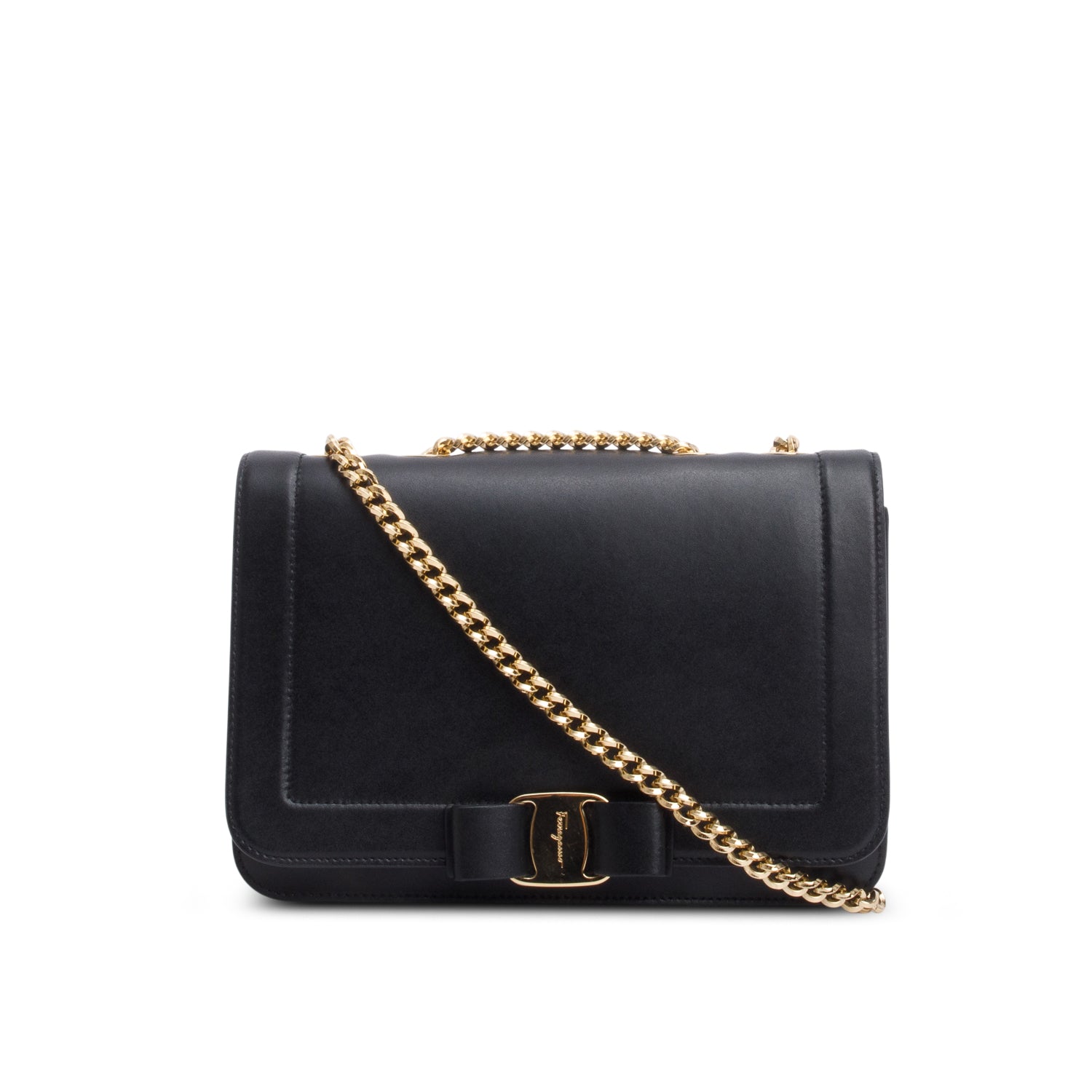 Ferragamo Black Leather Vara RW Bow Crossbody Bag