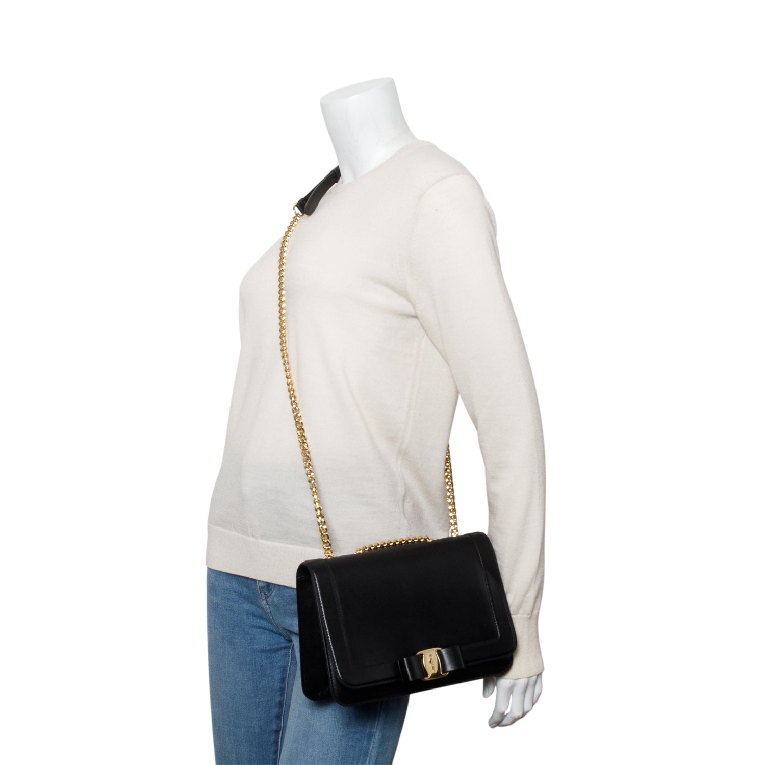 Ferragamo Black Leather Vara RW Bow Crossbody Bag