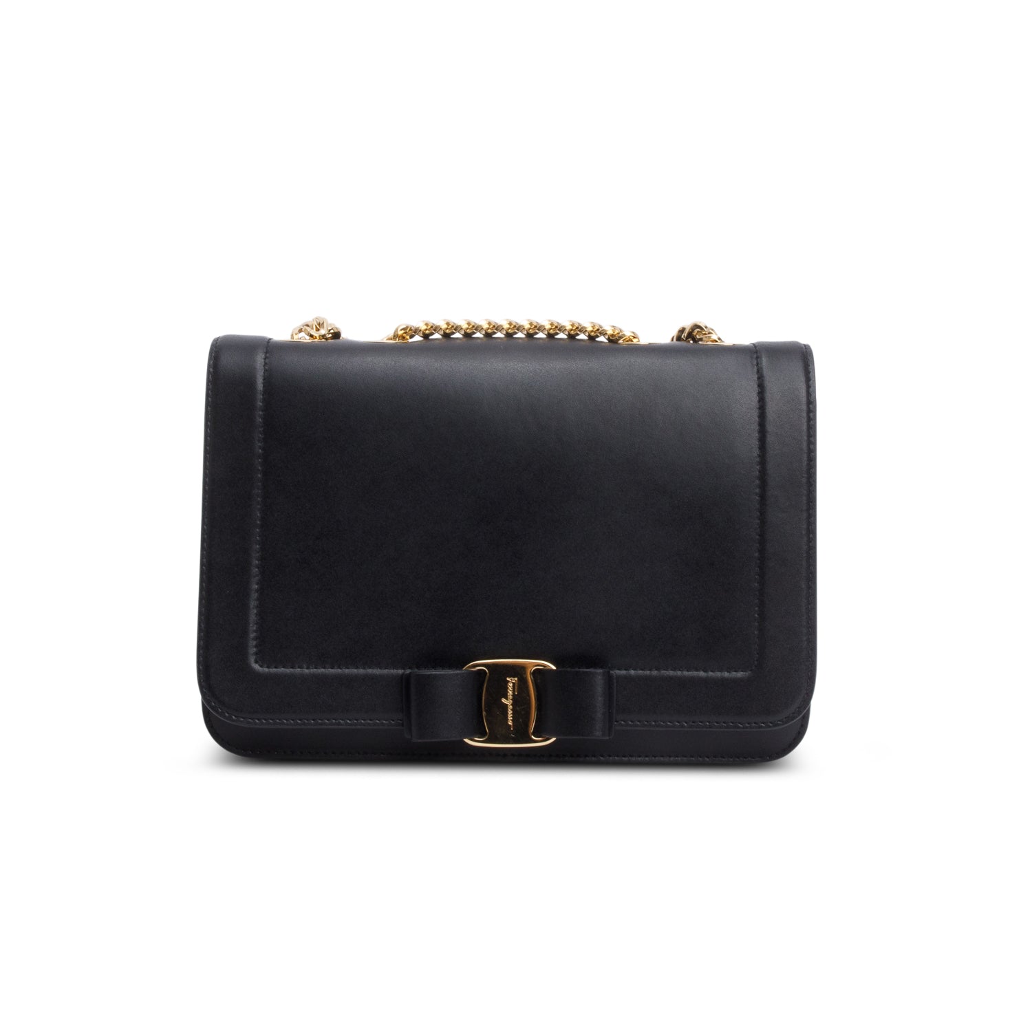 Ferragamo Black Leather Vara RW Bow Crossbody Bag