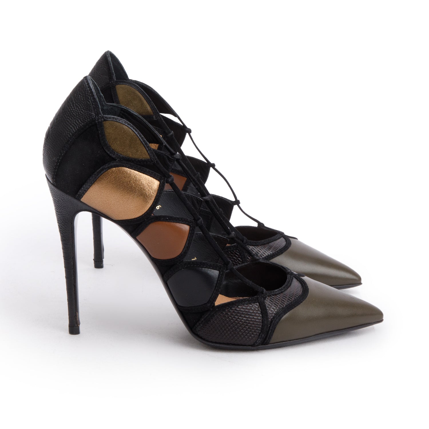 Ferragamo Multicolor Leather Suede Cutout Felisia Pumps, Size 7.5