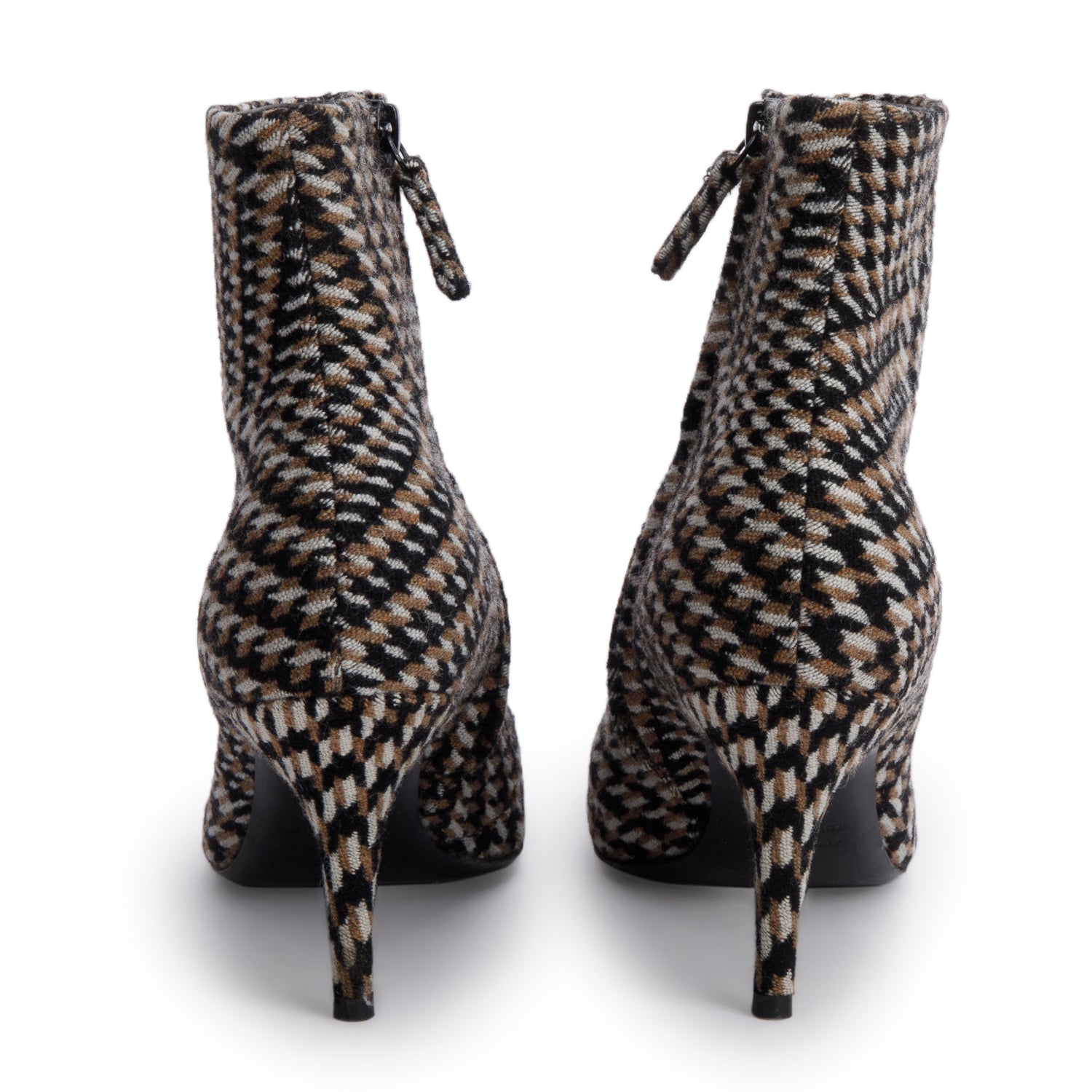 Balenciaga Black/Beige Houndstooth Wool BB Logo Knife Pointy Toe Ankle Boots, Size 37.5 w/ Box