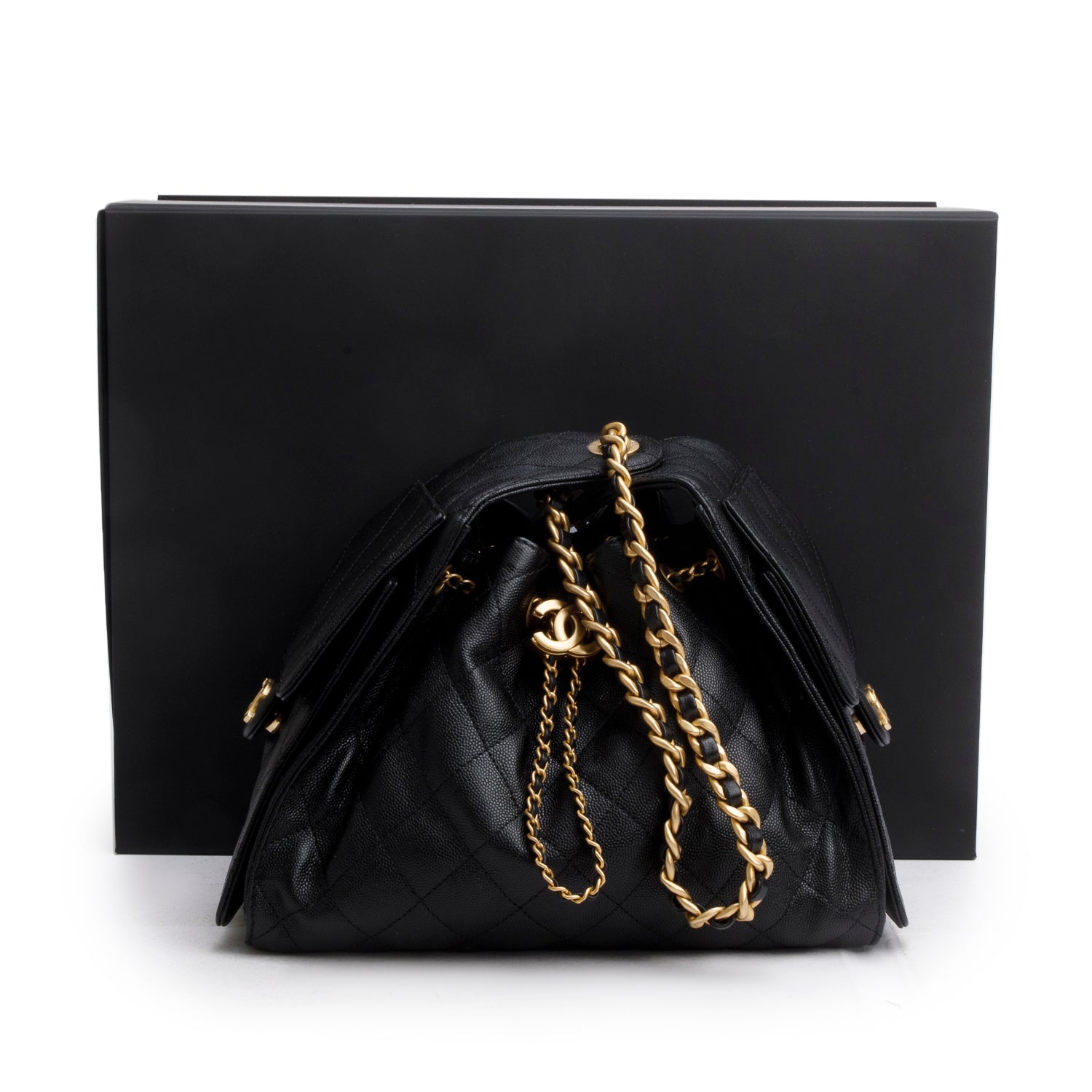 Chanel 2025 Black Caviar Leather 25 Small Bucket Bag w/ Box