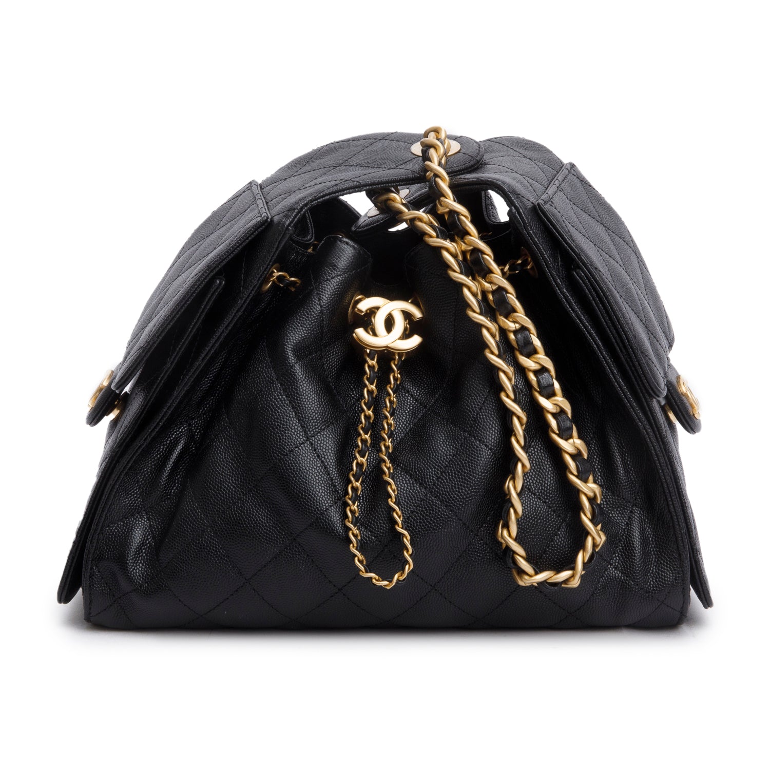 Chanel 2025 Black Caviar Leather 25 Small Bucket Bag w/ Box