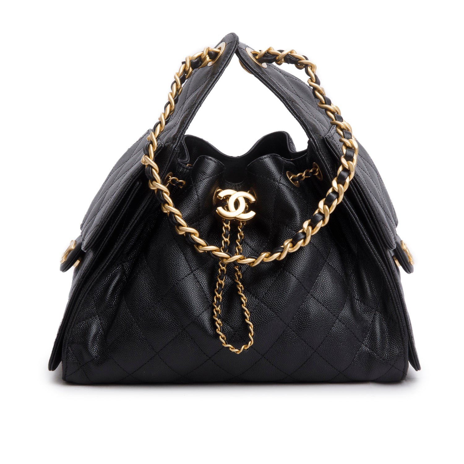 Chanel 2025 Black Caviar Leather 25 Small Bucket Bag w/ Box