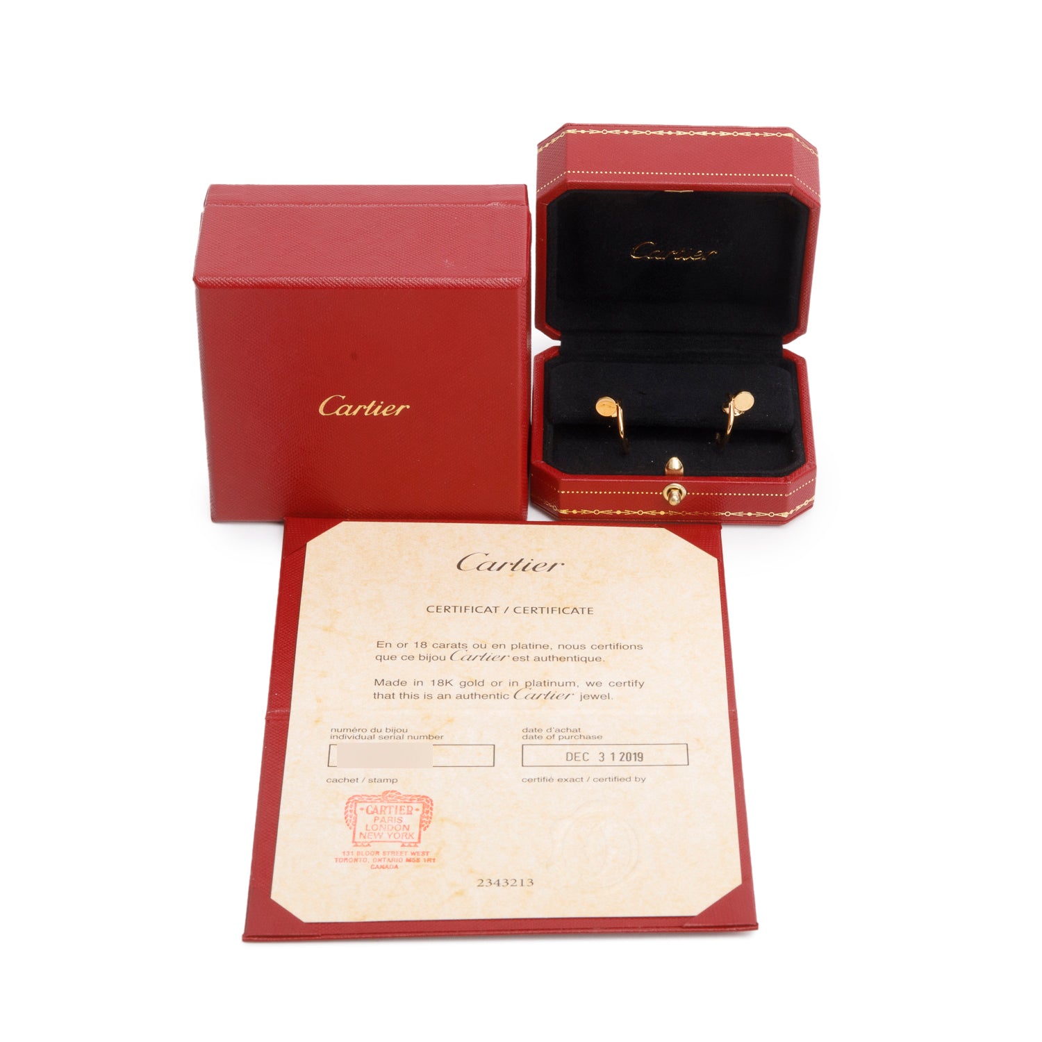 Cartier 18k Yellow Gold Juste un Clou Hoop Earrings, Small Model w/ Box, Receipt & Certificate