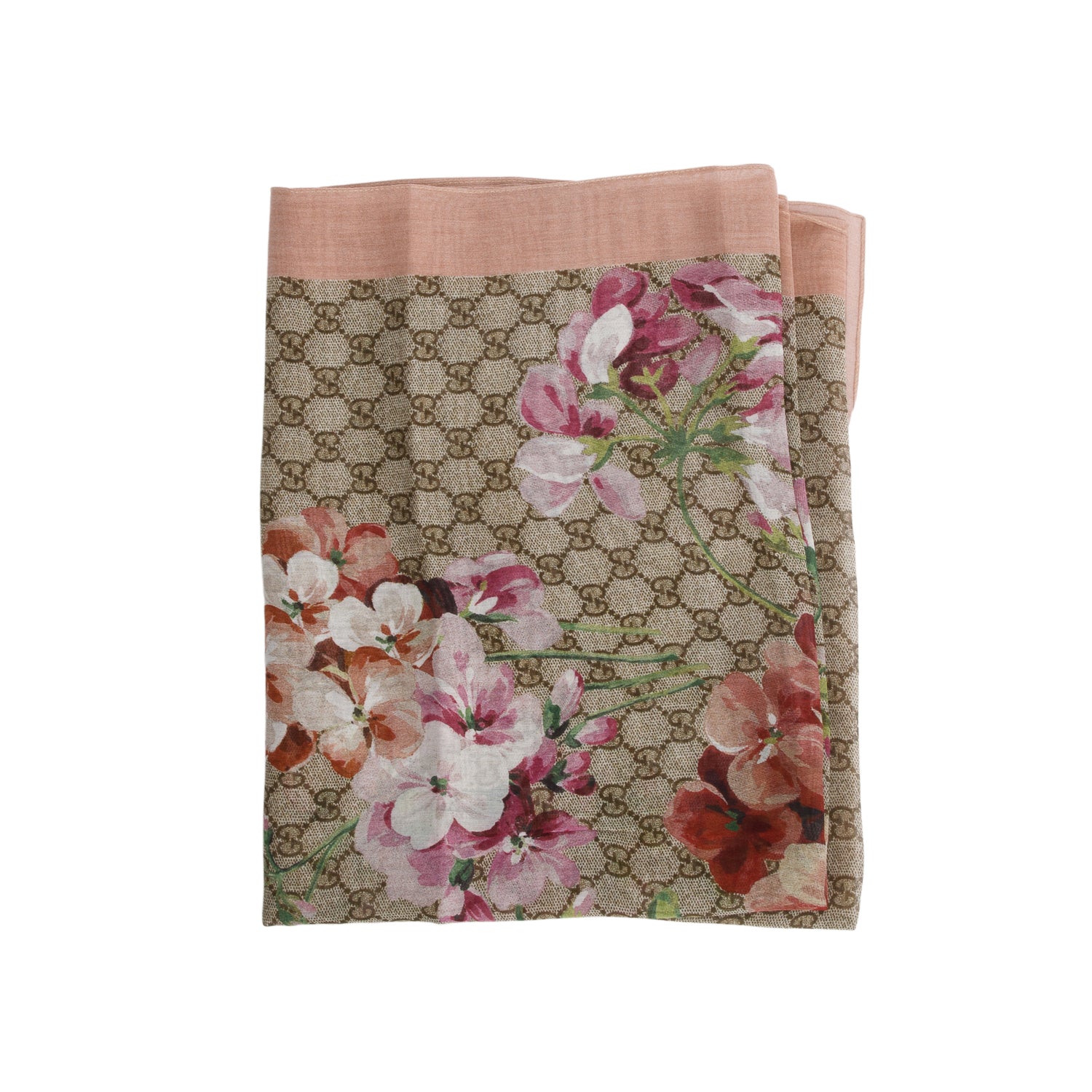 Gucci Beige Monogram GG Blooms Silk Scarf