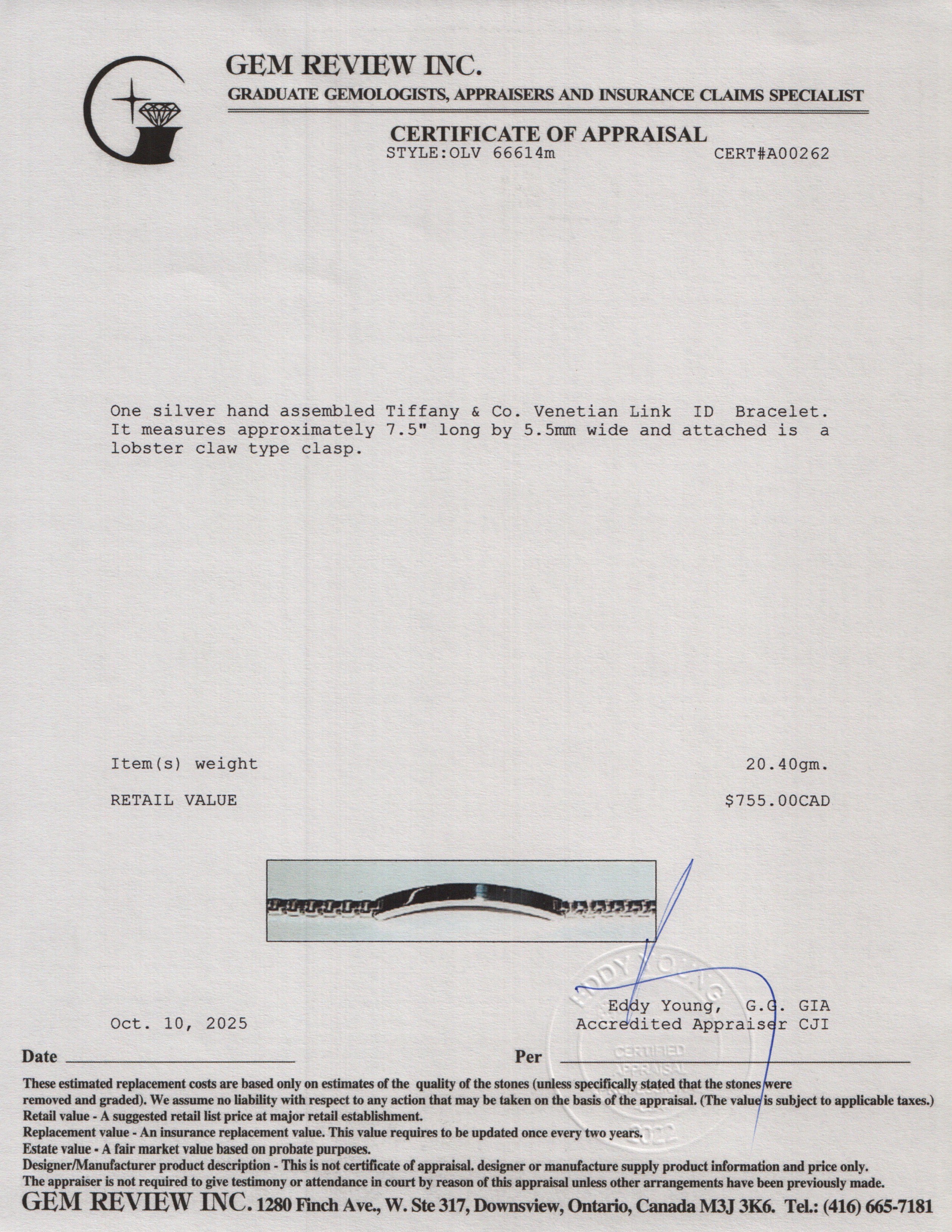 Tiffany & Co. Sterling Silver Venetian Link ID Bracelet