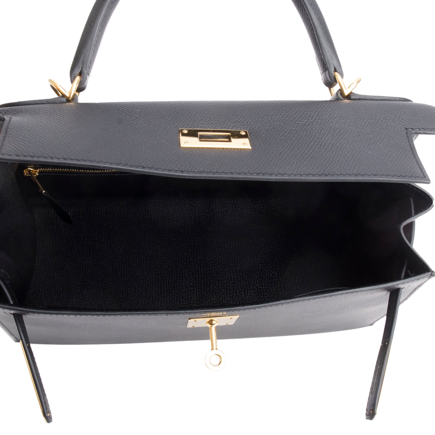 Hermes 2021 Noir Epsom Kelly II Sellier 28 w/ Strap & Box