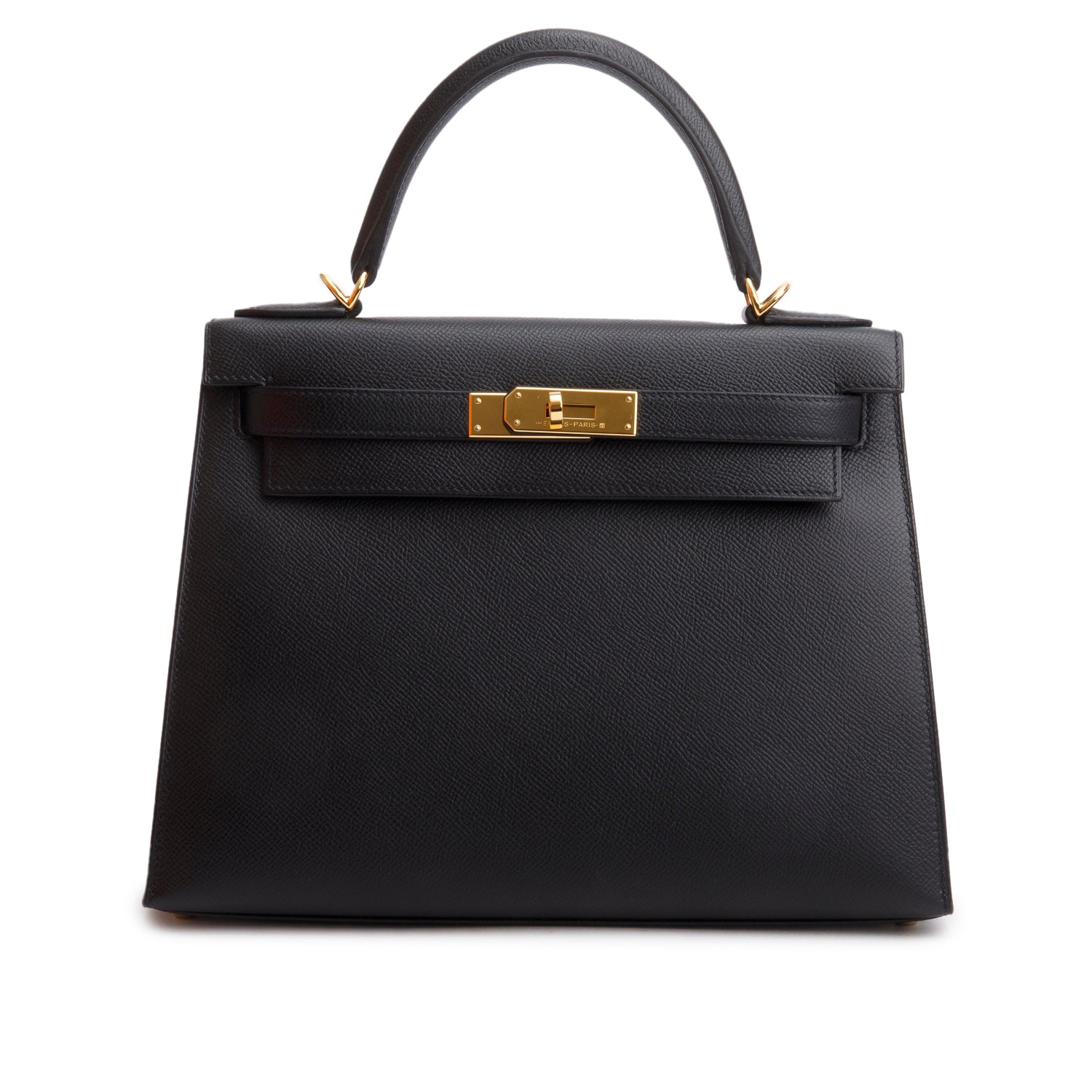 Hermes 2021 Noir Epsom Kelly II Sellier 28 w/ Strap & Box