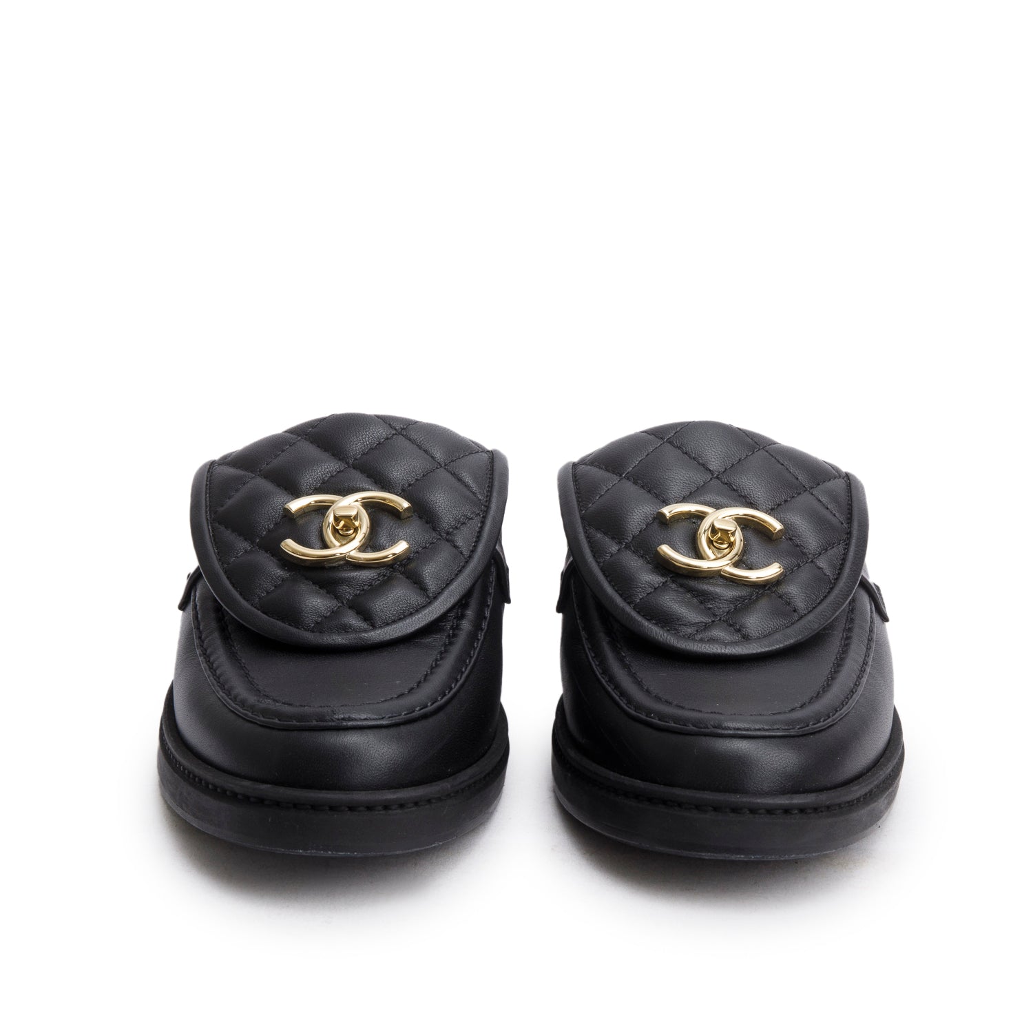 Chanel 2025 Black Quilted Leather CC Logo Mule, Size 38.5 w/ Box & Receipt
